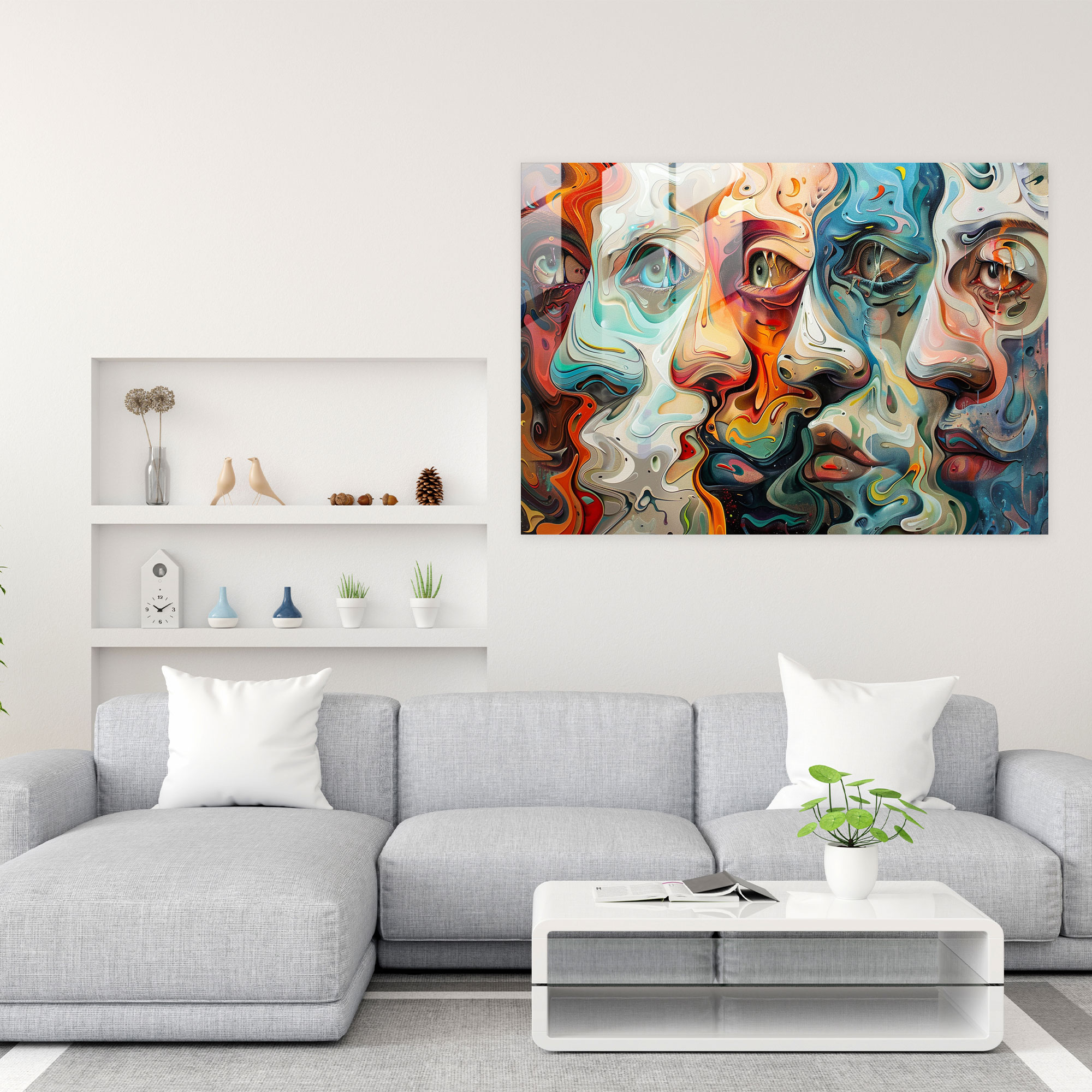 Distorted Faces Glass Wall Art - Surrealism Art, Wall Decoration, Glass Wall Art, Glass Art