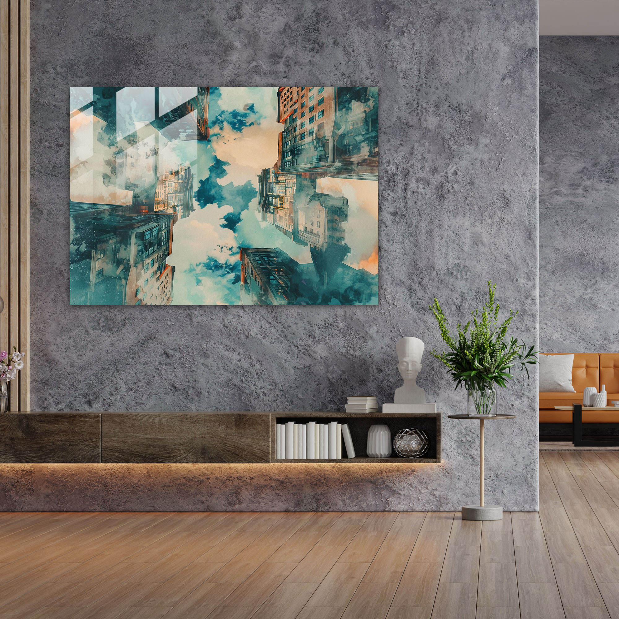 Upside-Down City Glass Print - Surrealism Art, Modern Art, Home Decoration, Surrealism Art