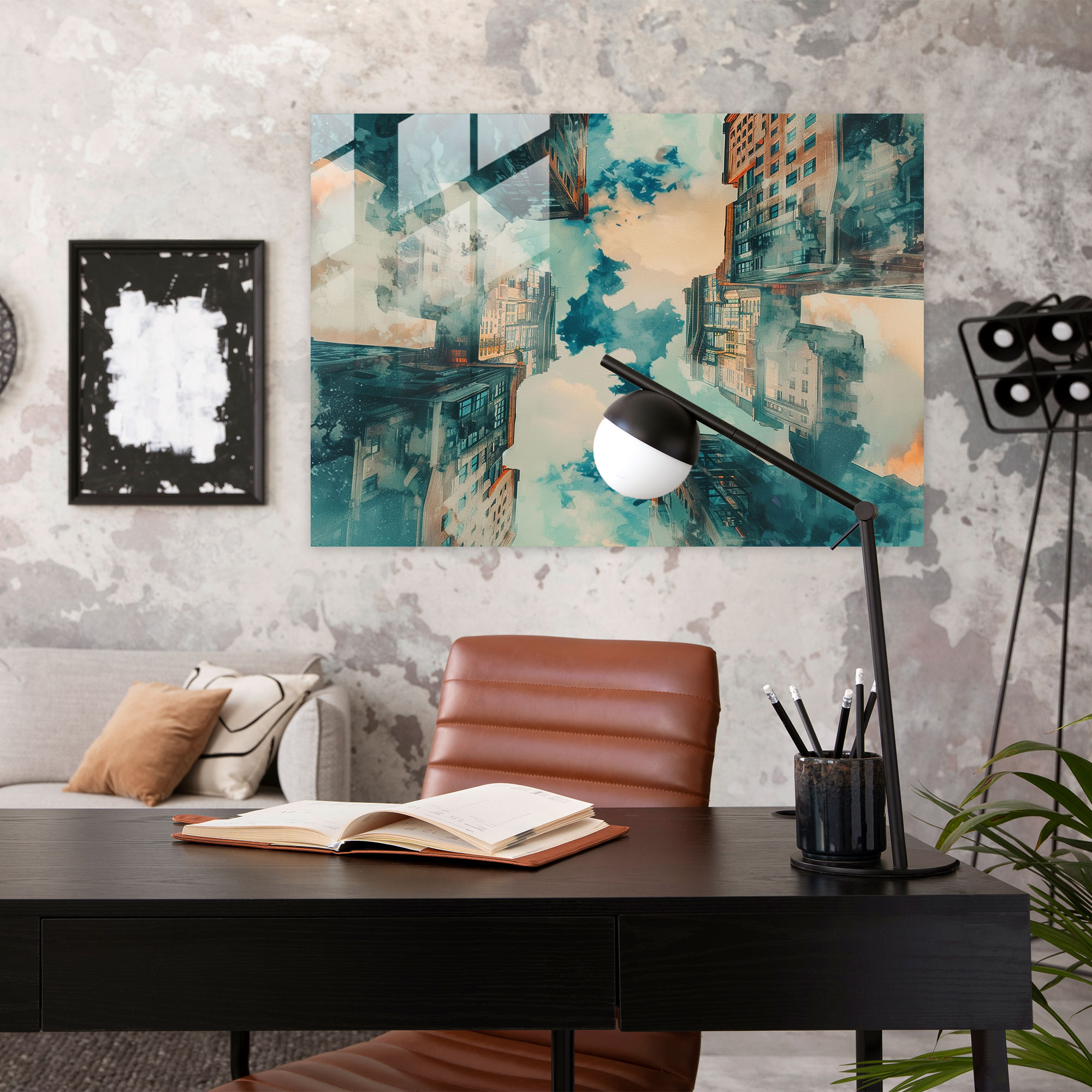 Upside-Down City Glass Print - Surrealism Art, Modern Art, Home Decoration, Surrealism Art