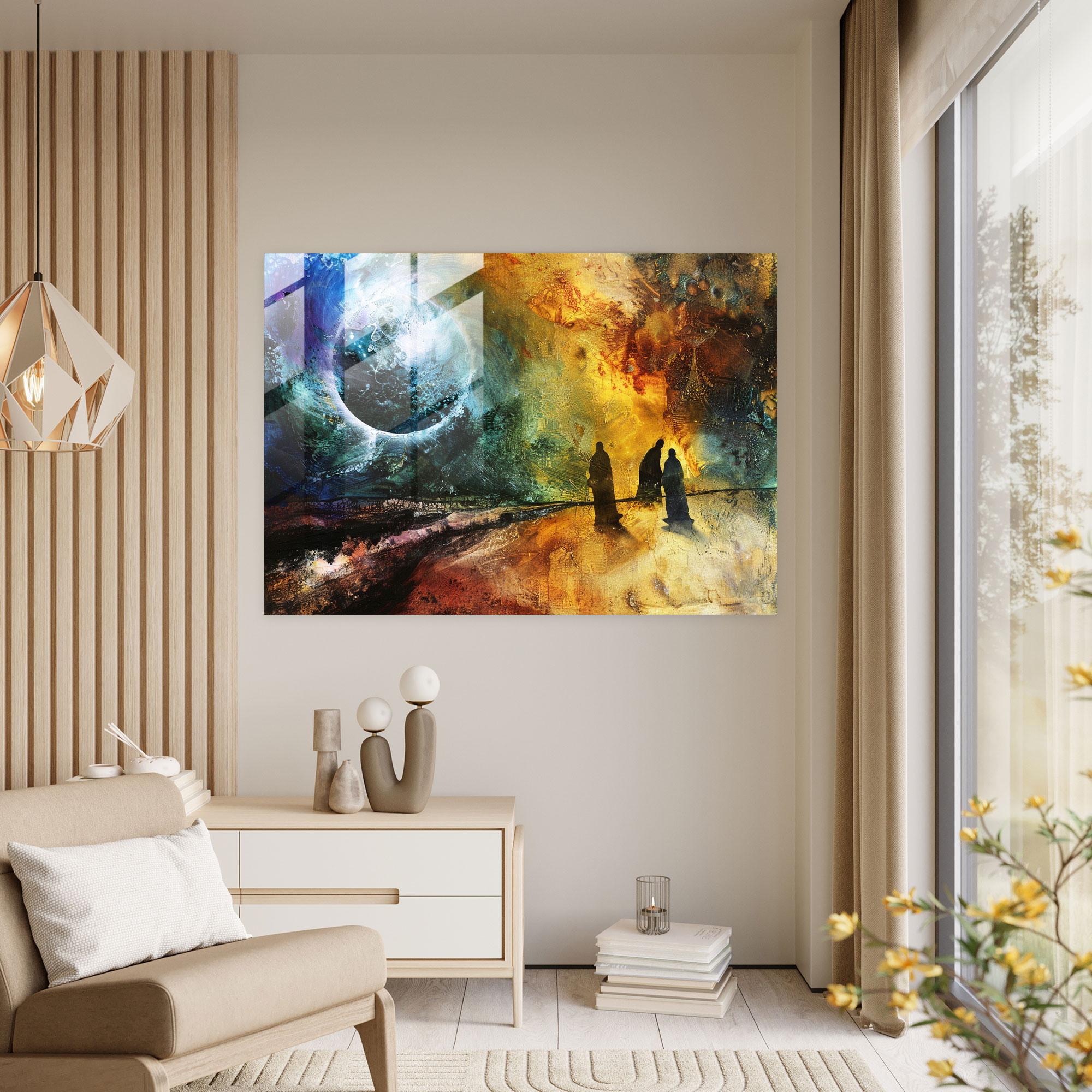 Cosmic Abstract Glass Print - Surrealism Art, Home Decoration, Surrealism Art, Wall Decoration