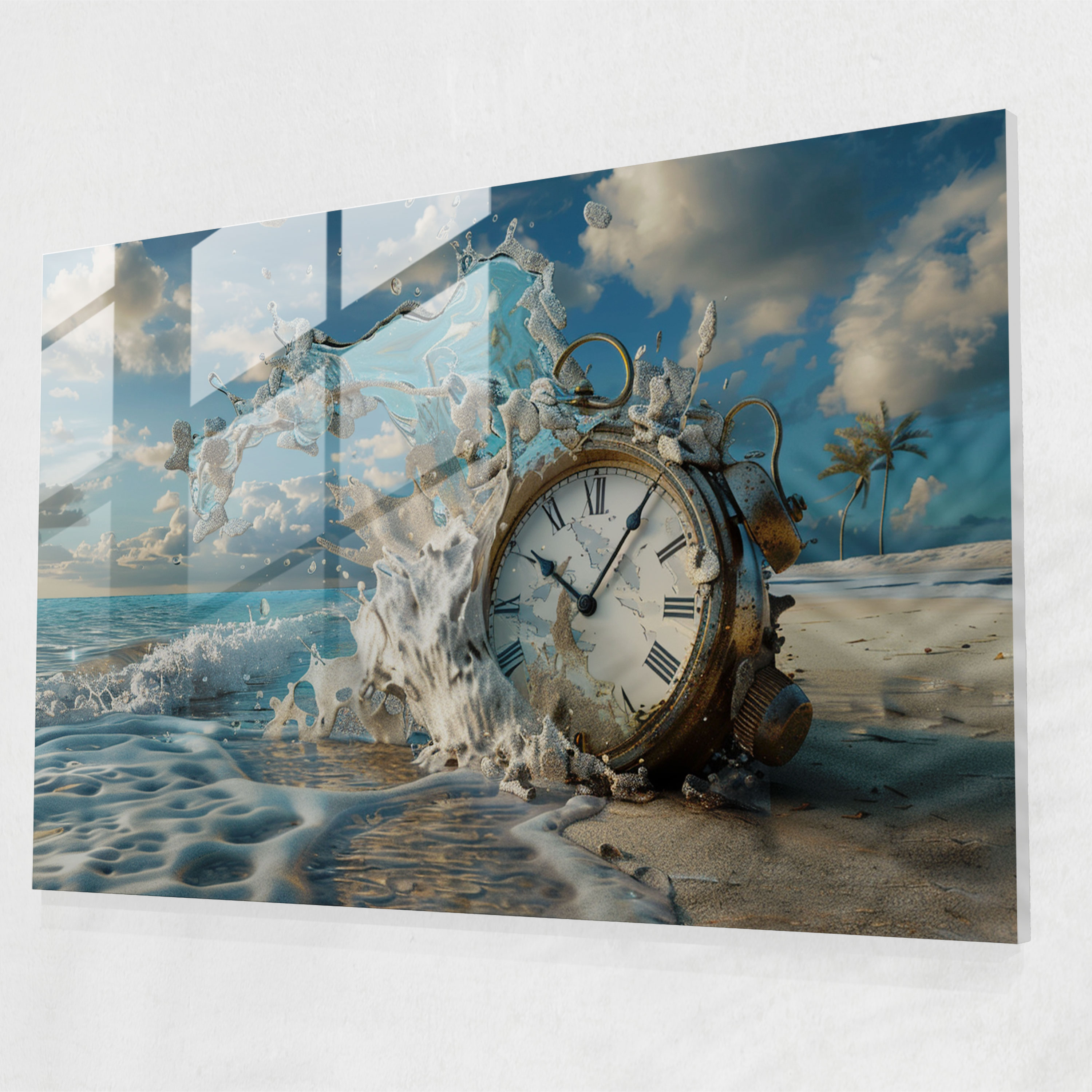 Melting Clock Surrealism Glass Wall Art - Surrealism Art, Glass Print, Glass Wall Art, Home Decoration