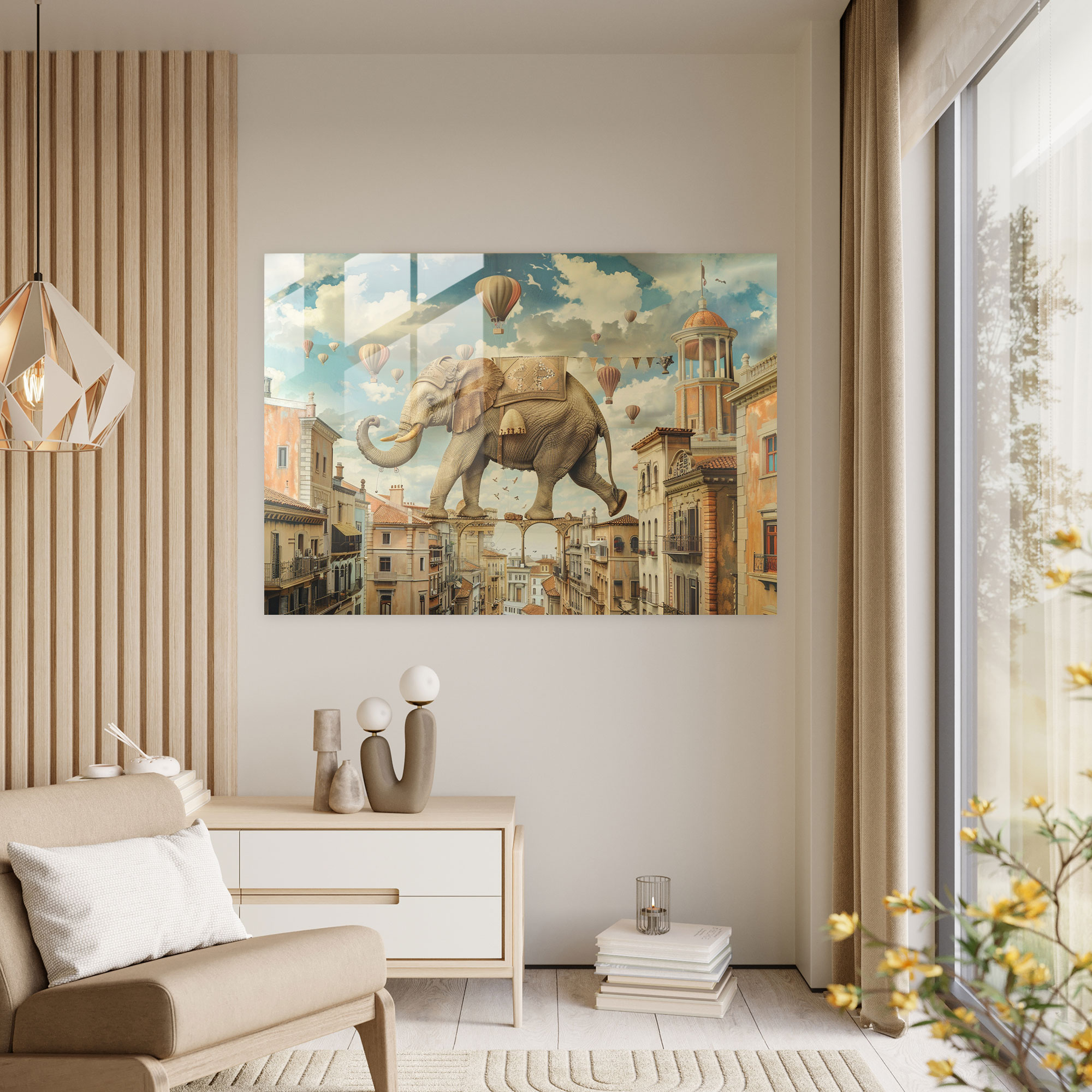 Long Legs Elephant Surrealism Wall Decoration - Surrealism Art, Wall Decoration, Surrealism Art, Glass Print