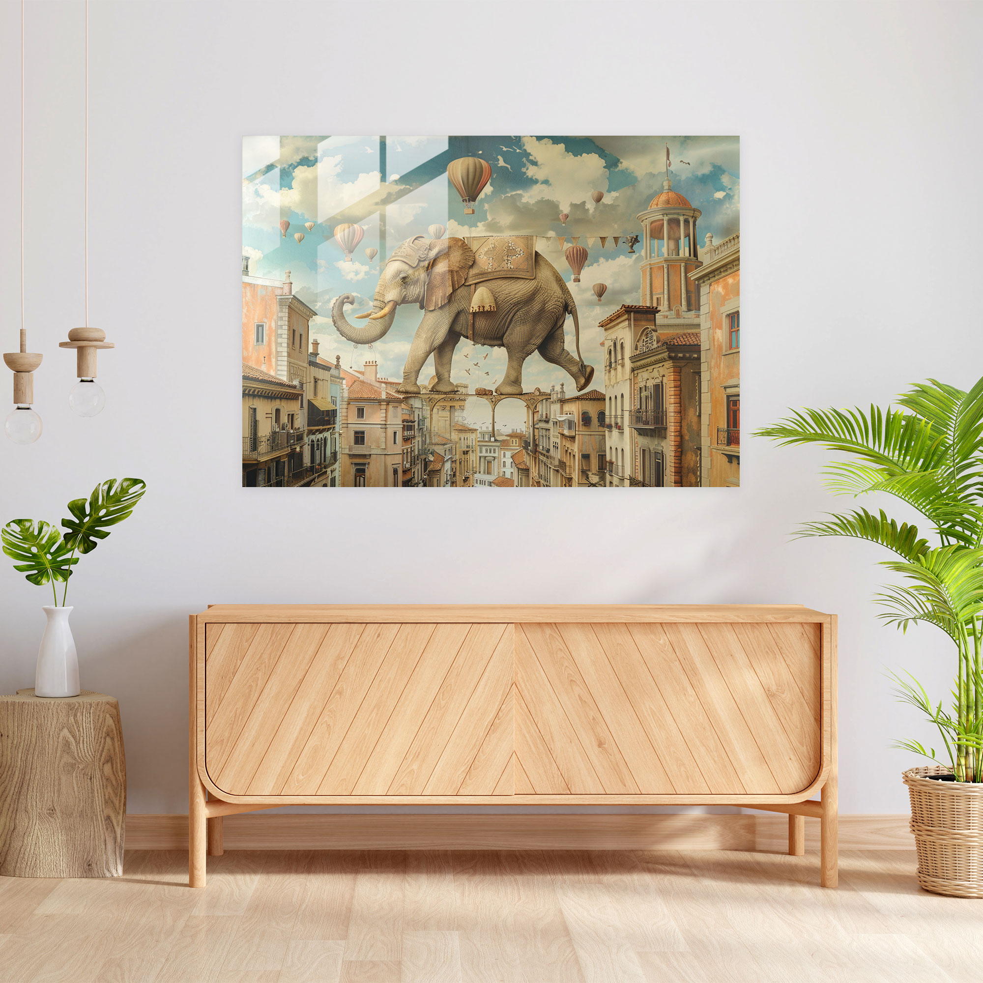 Long Legs Elephant Surrealism Wall Decoration - Surrealism Art, Wall Decoration, Surrealism Art, Glass Print