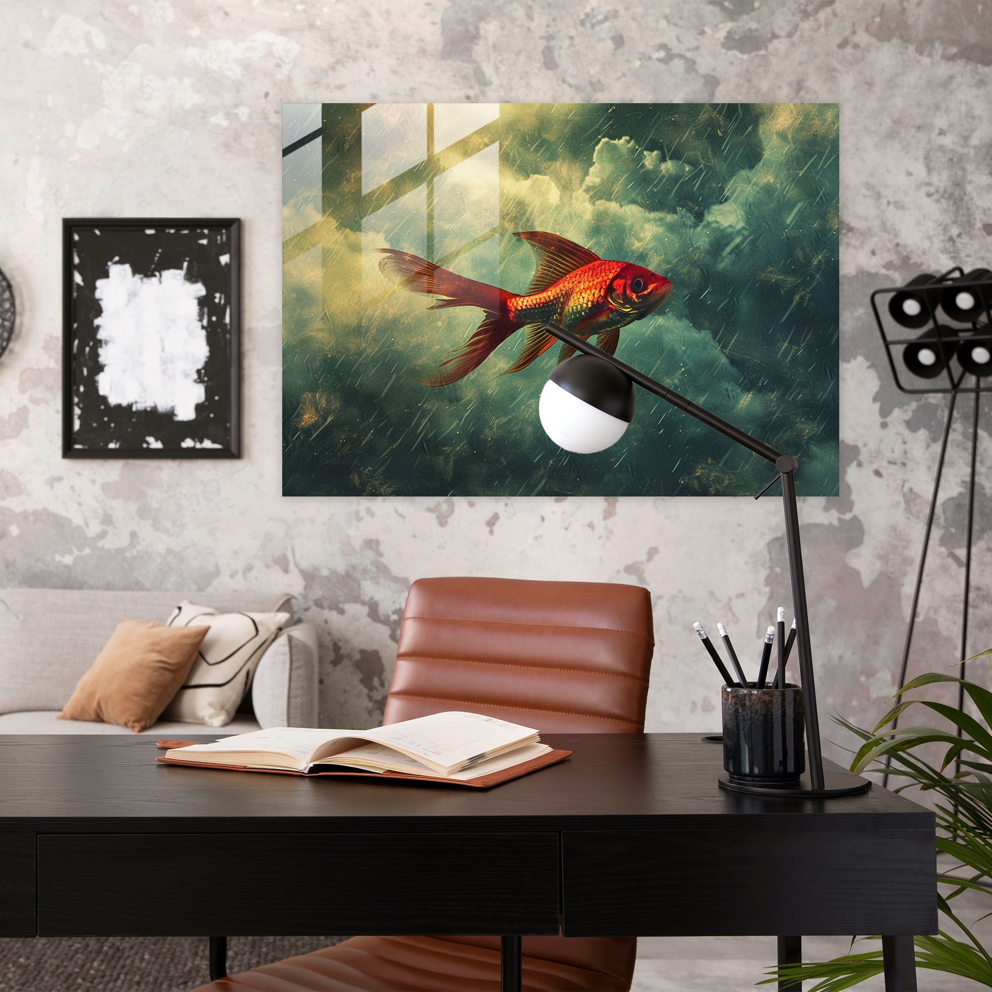 Flying Fish Surrealism Glass Print - Surrealism Art, Modern Art, Surrealism Art, Glass Print