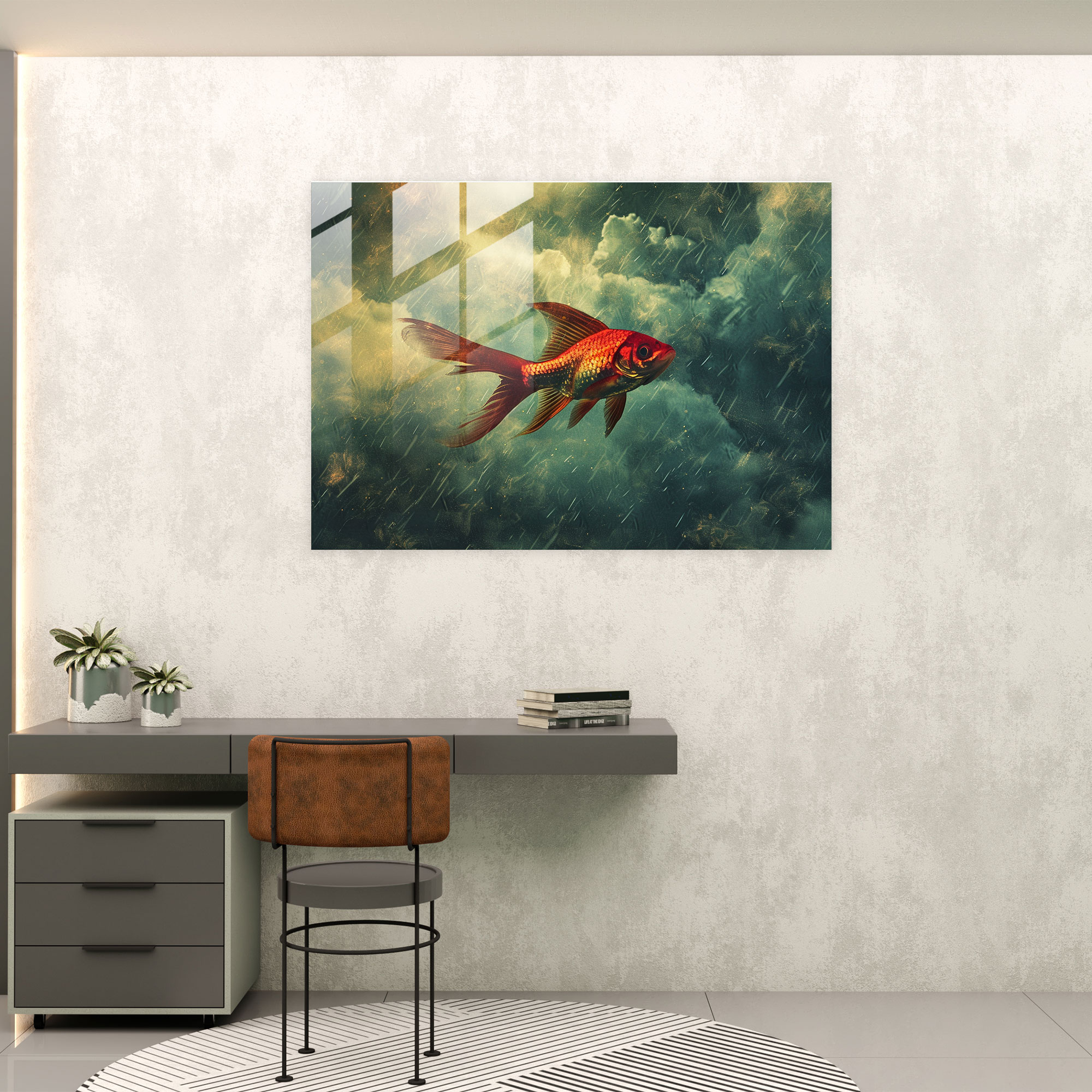 Flying Fish Surrealism Glass Print - Surrealism Art, Modern Art, Surrealism Art, Glass Print