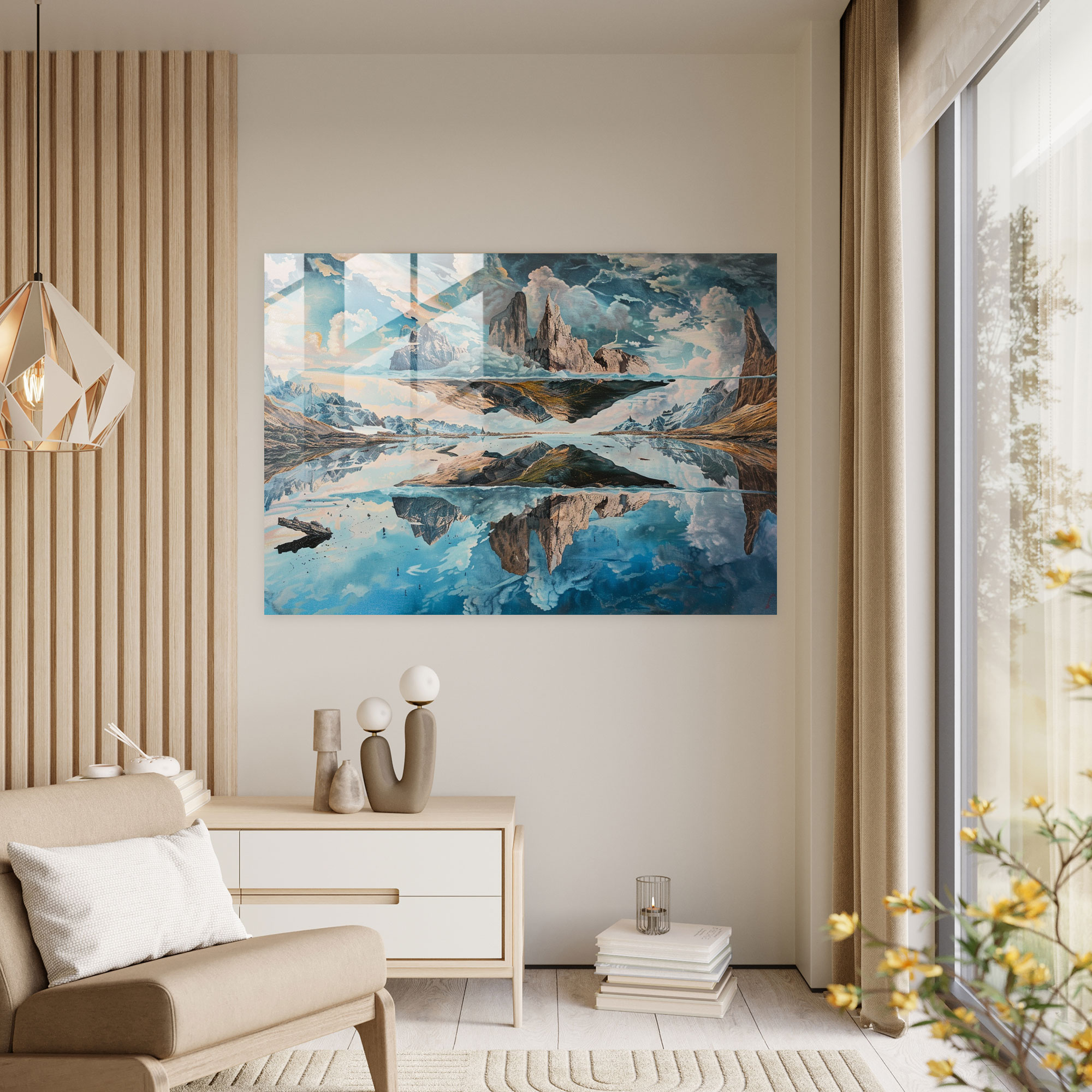 Upside-Down Mountains Surrealism Glass Art - Surrealism Art, Home Decoration, Glass Art, Modern Art