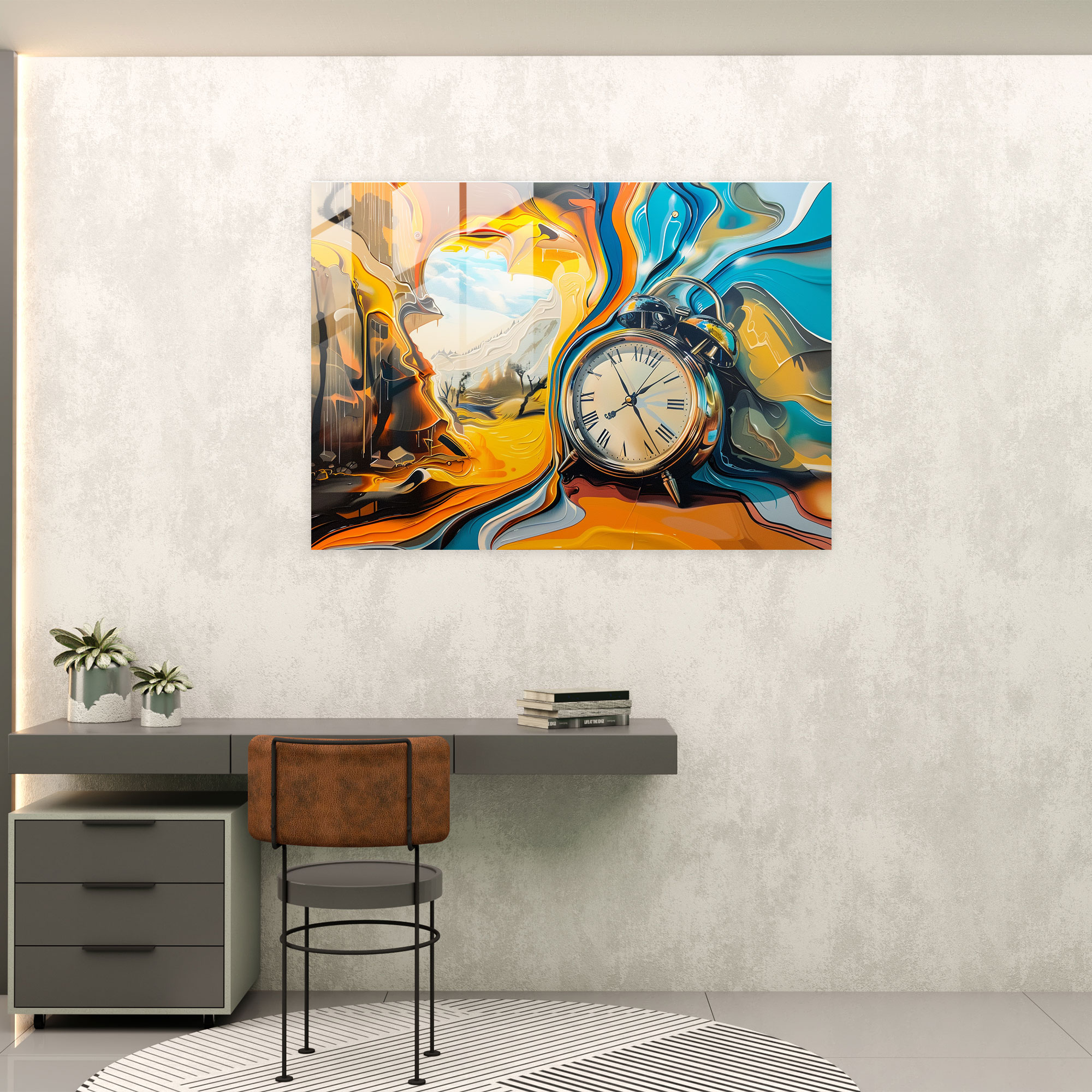 Melting Clocks Dali-Inspired Surrealism Glass Print - Surrealism Art, Glass Print, Surrealism Art, Wall Decoration