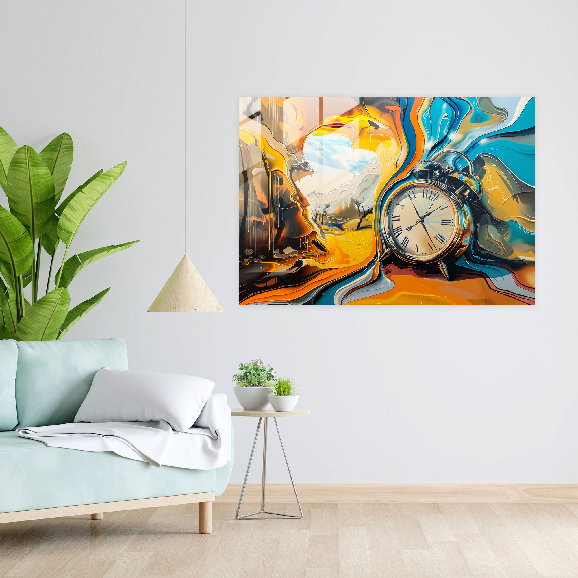 Melting Clocks Dali-Inspired Surrealism Glass Print - Surrealism Art, Glass Print, Surrealism Art, Wall Decoration