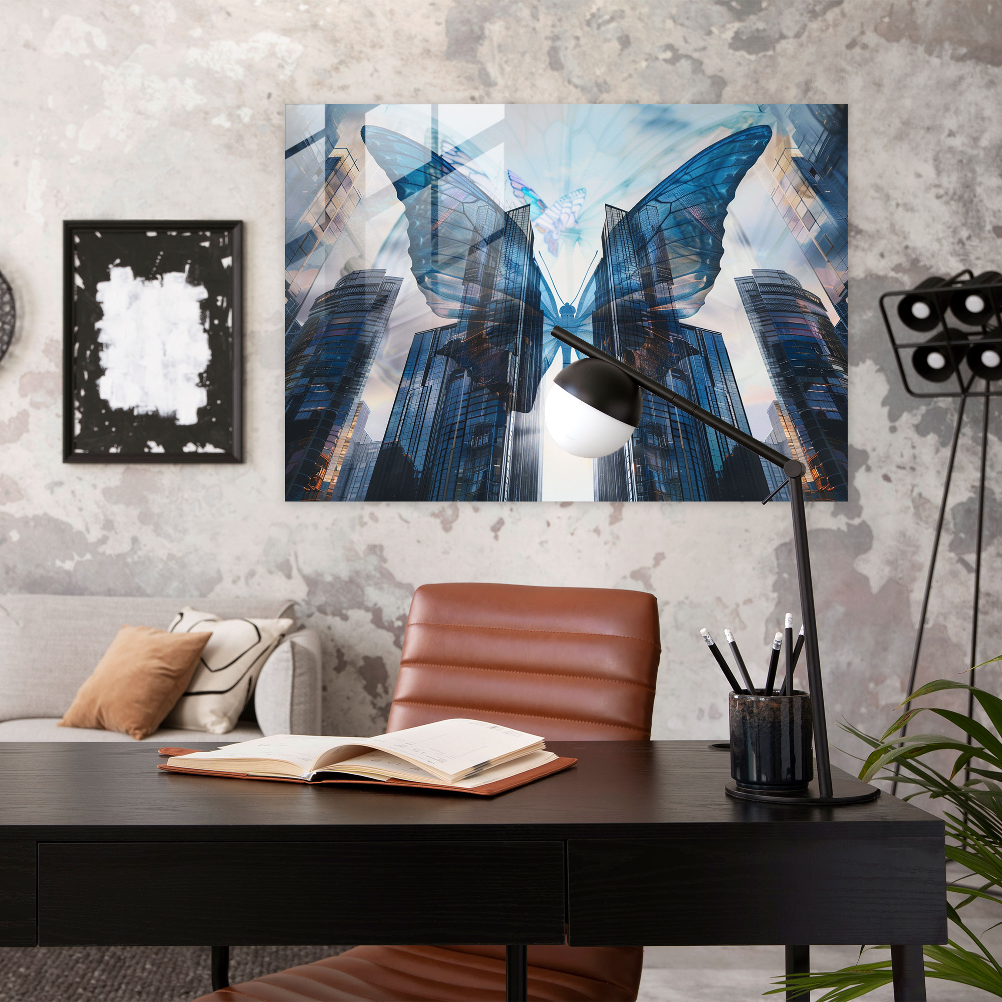 Butterfly Skyscrapers Surrealism Modern Art - Surrealism Art, Glass Print, Home Decoration, Surrealism Art