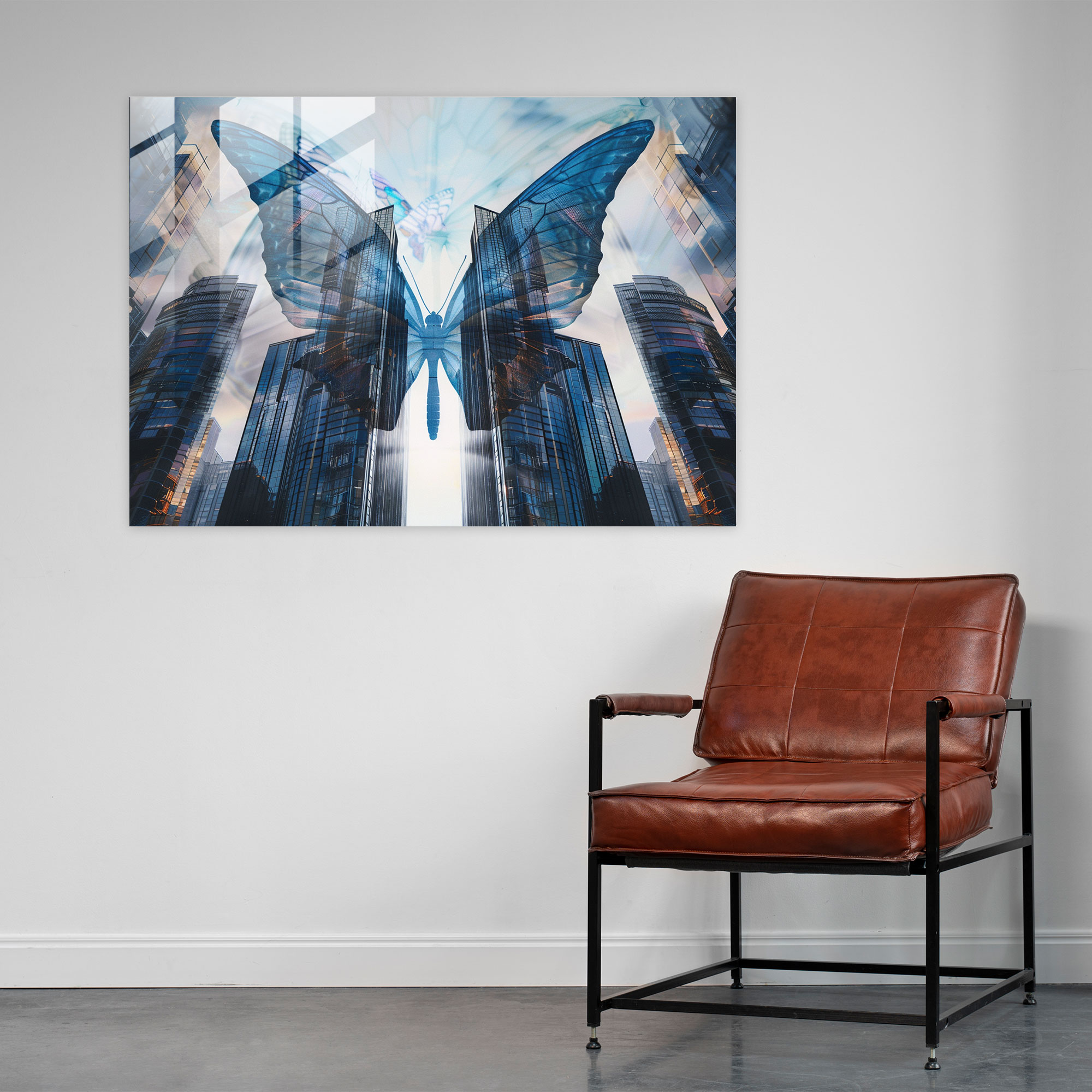 Butterfly Skyscrapers Surrealism Modern Art - Surrealism Art, Glass Print, Home Decoration, Surrealism Art