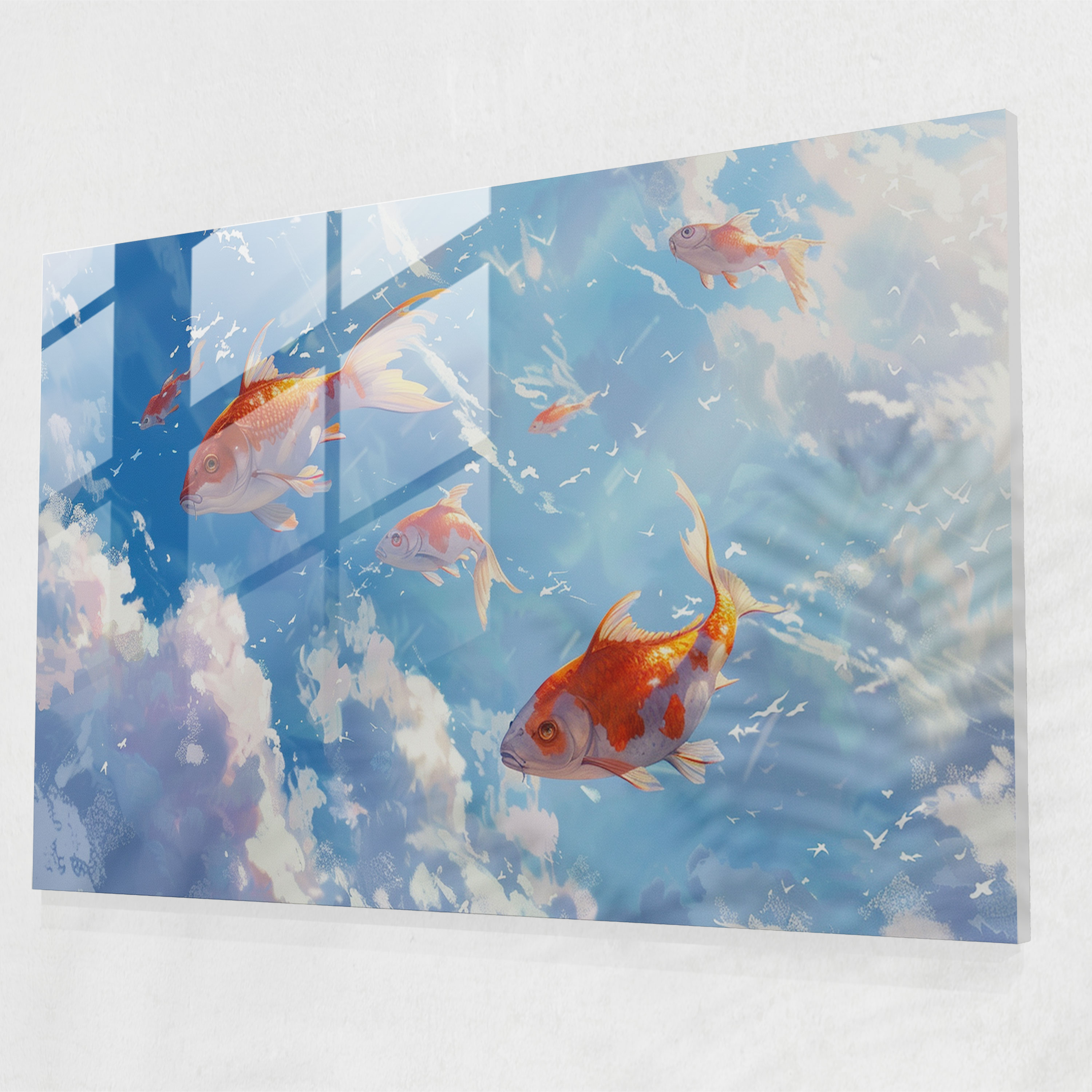 Surrealism Art Glass Wall Art - Flying Fish - Surrealism Art, Modern Art, Glass Wall Art, Glass Art