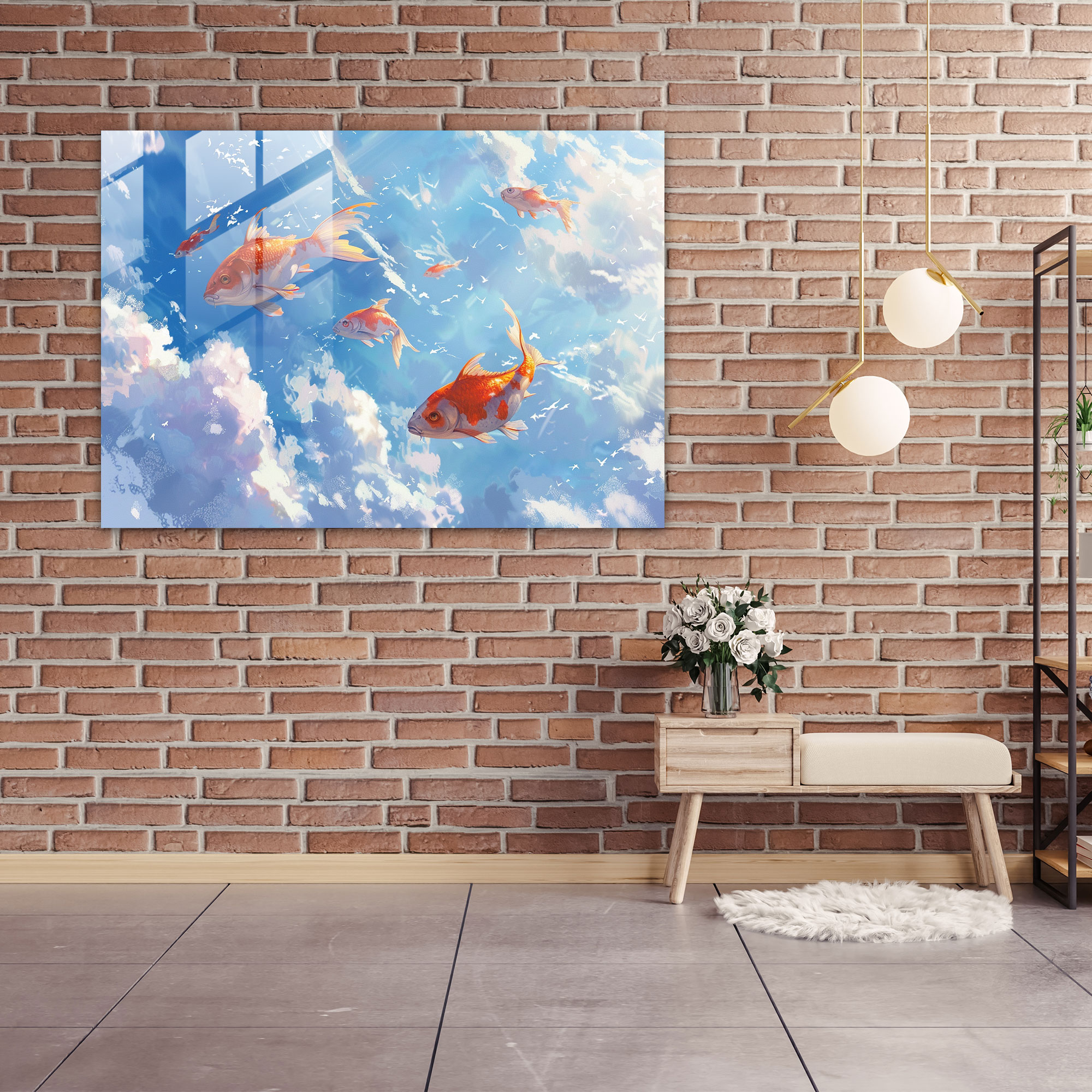 Surrealism Art Glass Wall Art - Flying Fish - Surrealism Art, Modern Art, Glass Wall Art, Glass Art