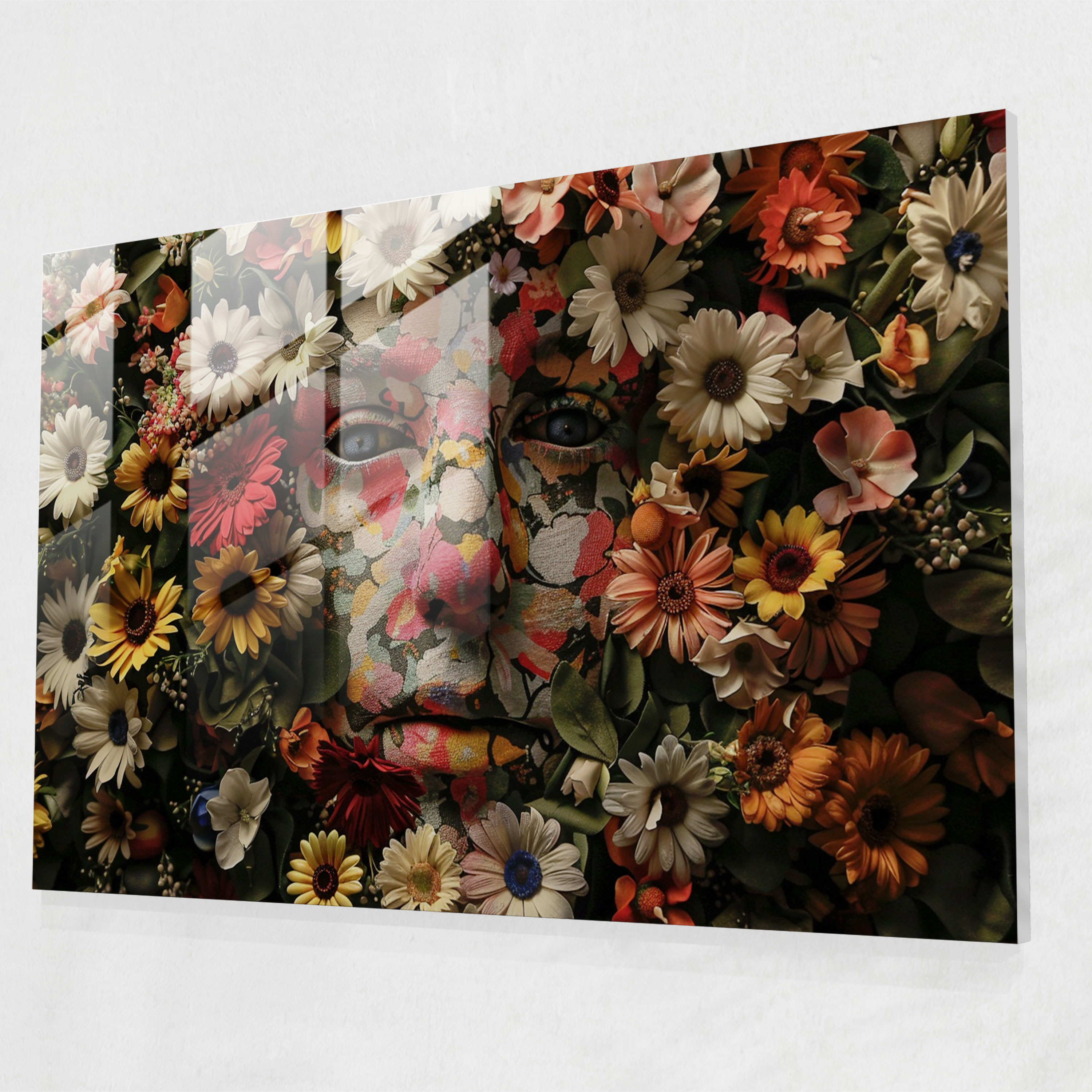Surrealism Art Glass Print - Flower Face - Surrealism Art, Wall Decoration, Glass Art, Glass Wall Art
