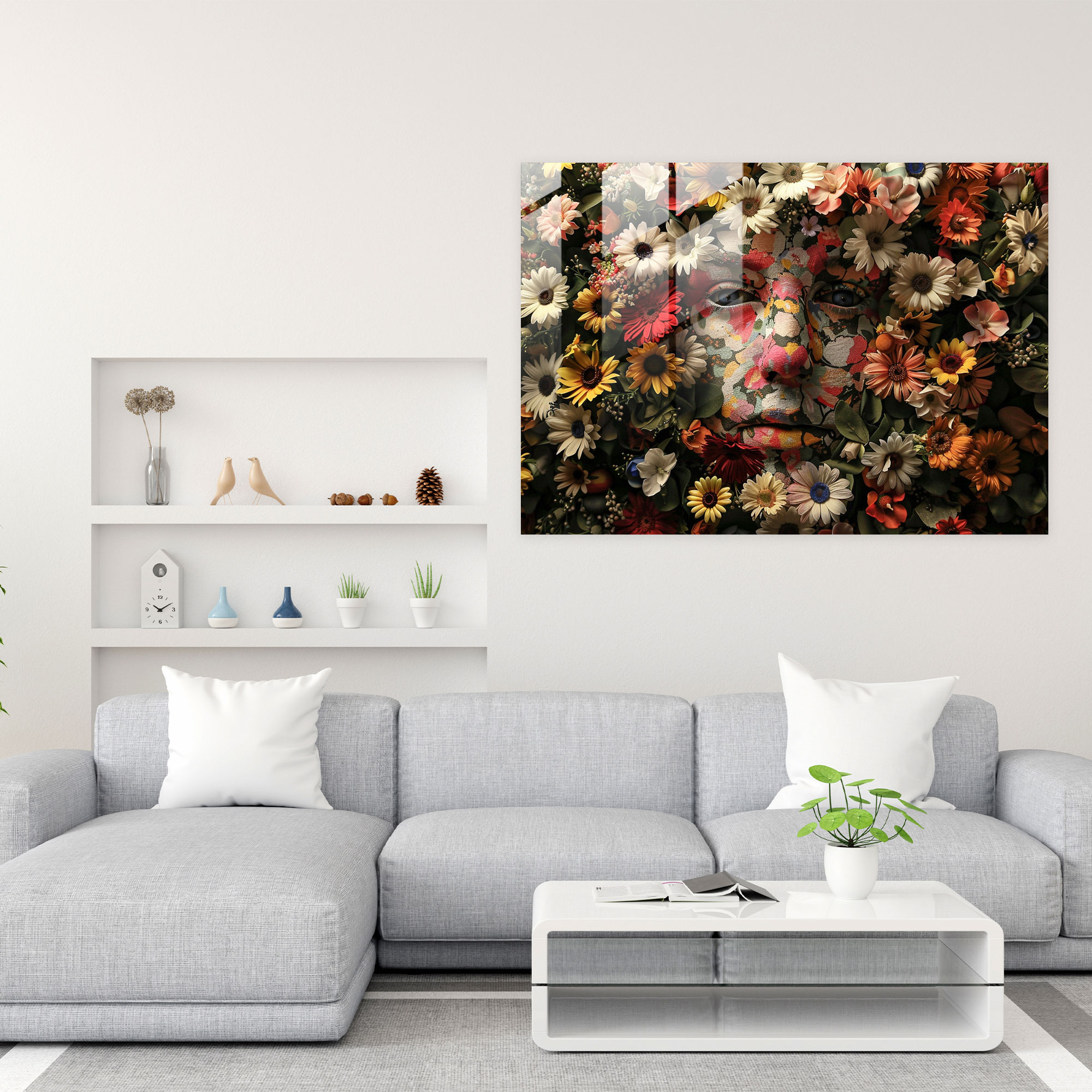 Surrealism Art Glass Print - Flower Face - Surrealism Art, Wall Decoration, Glass Art, Glass Wall Art