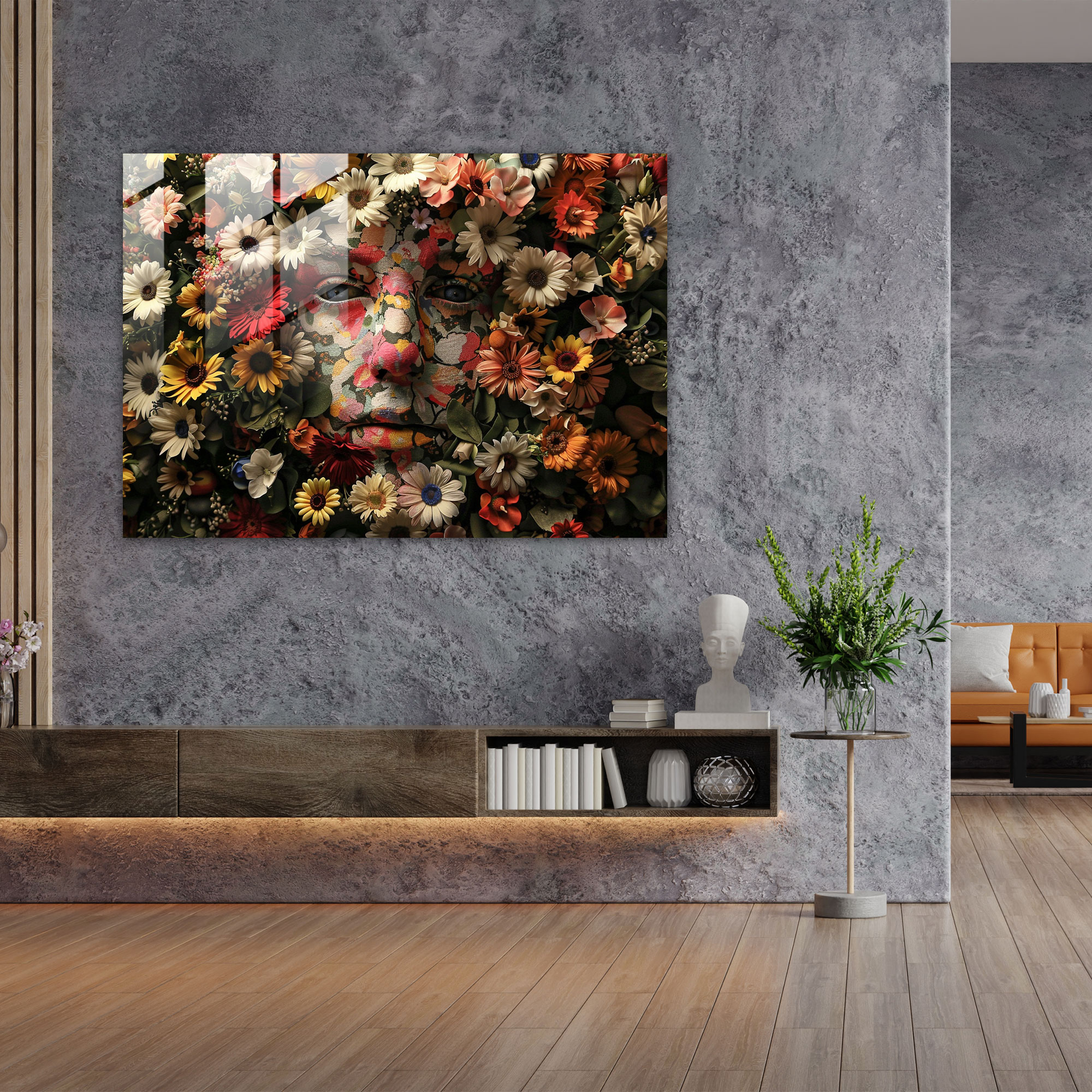 Surrealism Art Glass Print - Flower Face - Surrealism Art, Wall Decoration, Glass Art, Glass Wall Art