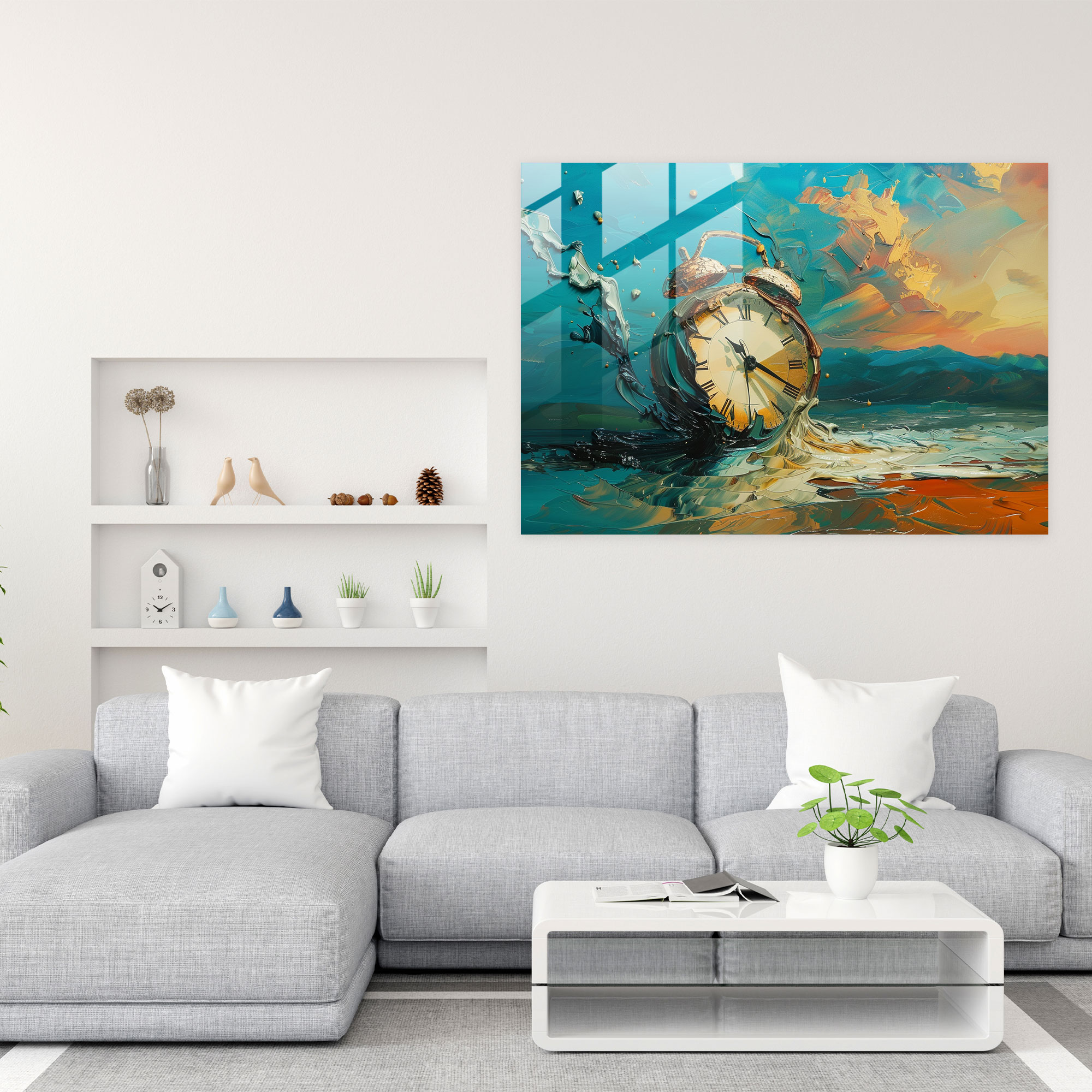 Melting Clock Glass Wall Art - Surrealism Art, Surrealism Art, Modern Art, Glass Wall Art