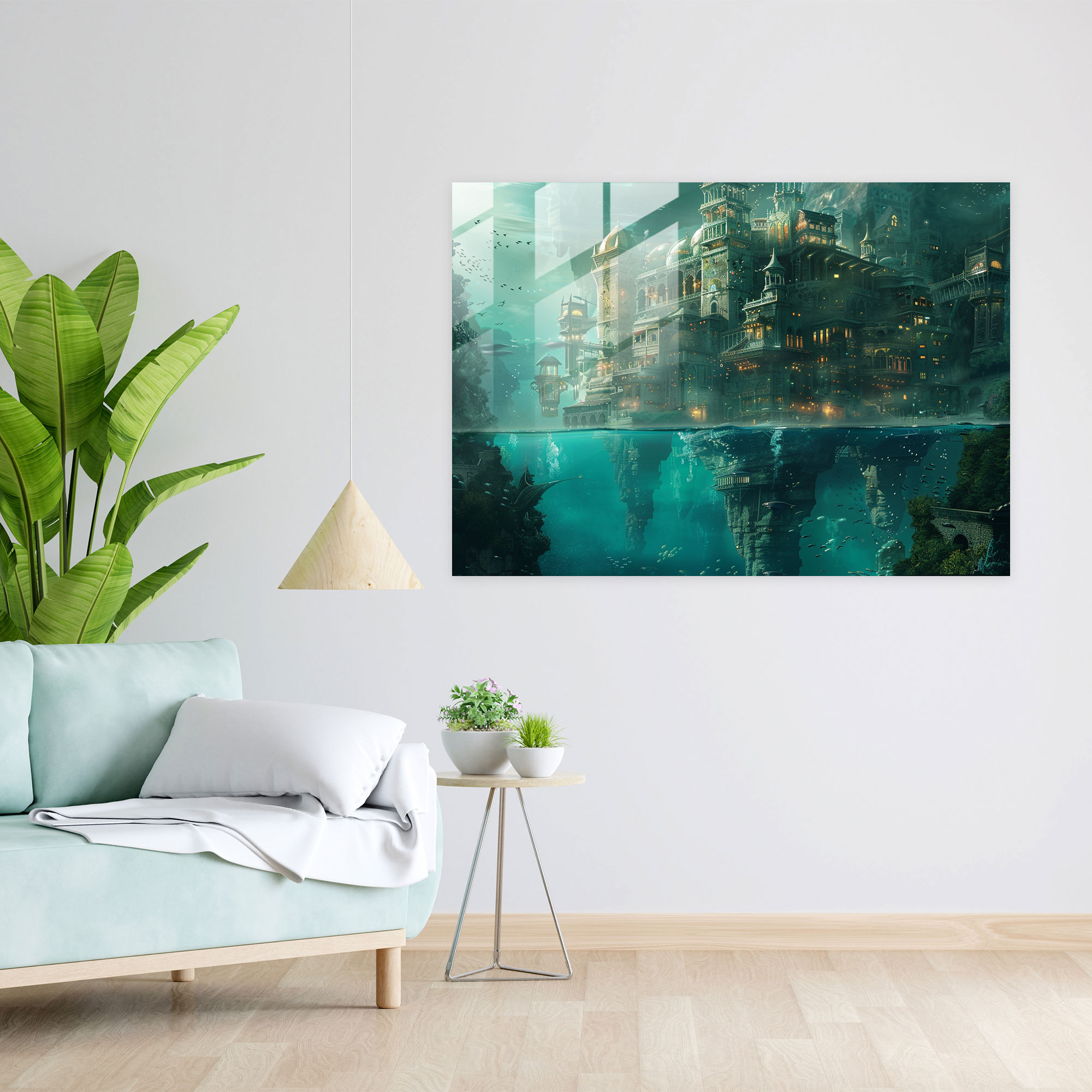 Fantastical Underwater City Glass Print - Surrealism Art, Glass Wall Art, Surrealism Art, Modern Art