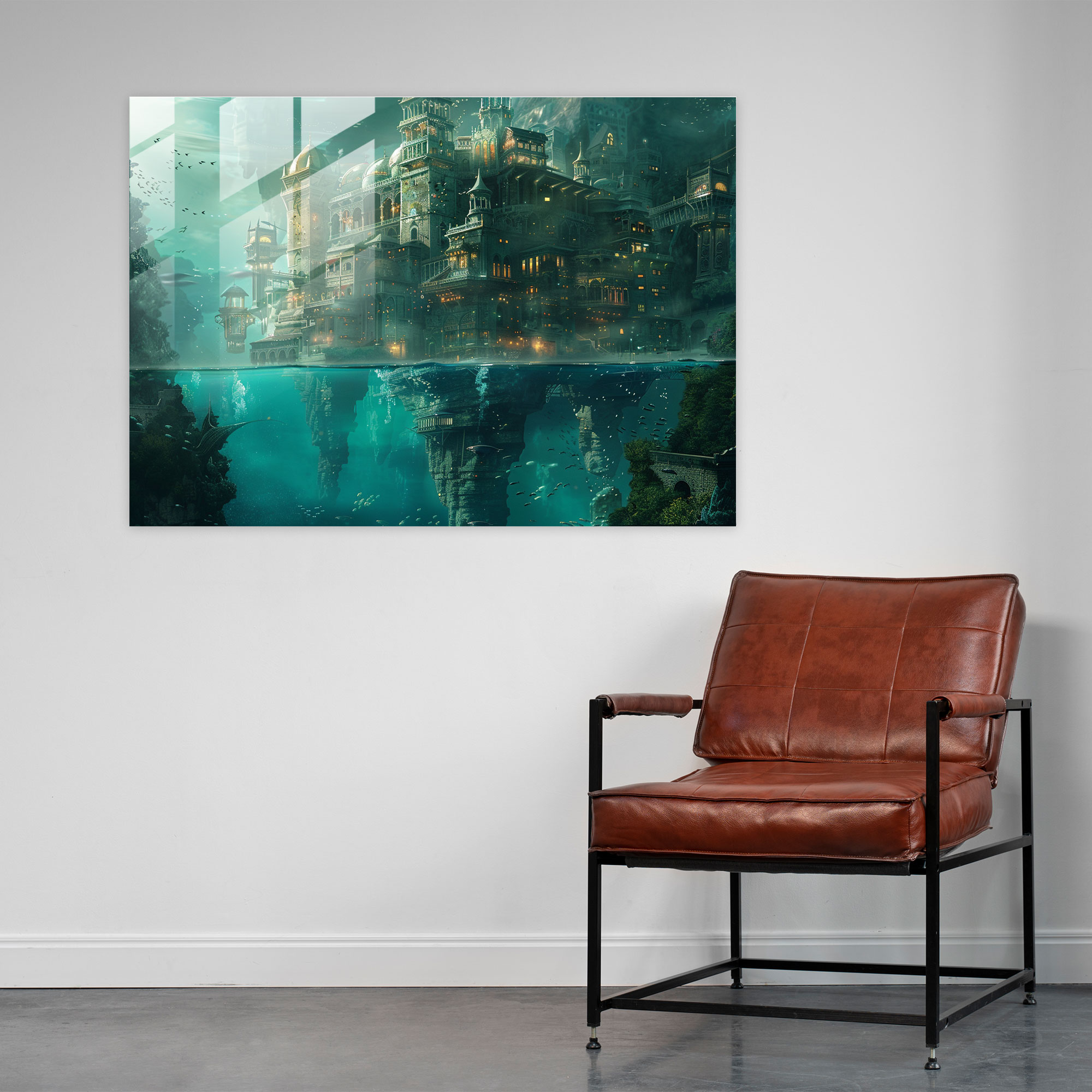 Fantastical Underwater City Glass Print - Surrealism Art, Glass Wall Art, Surrealism Art, Modern Art