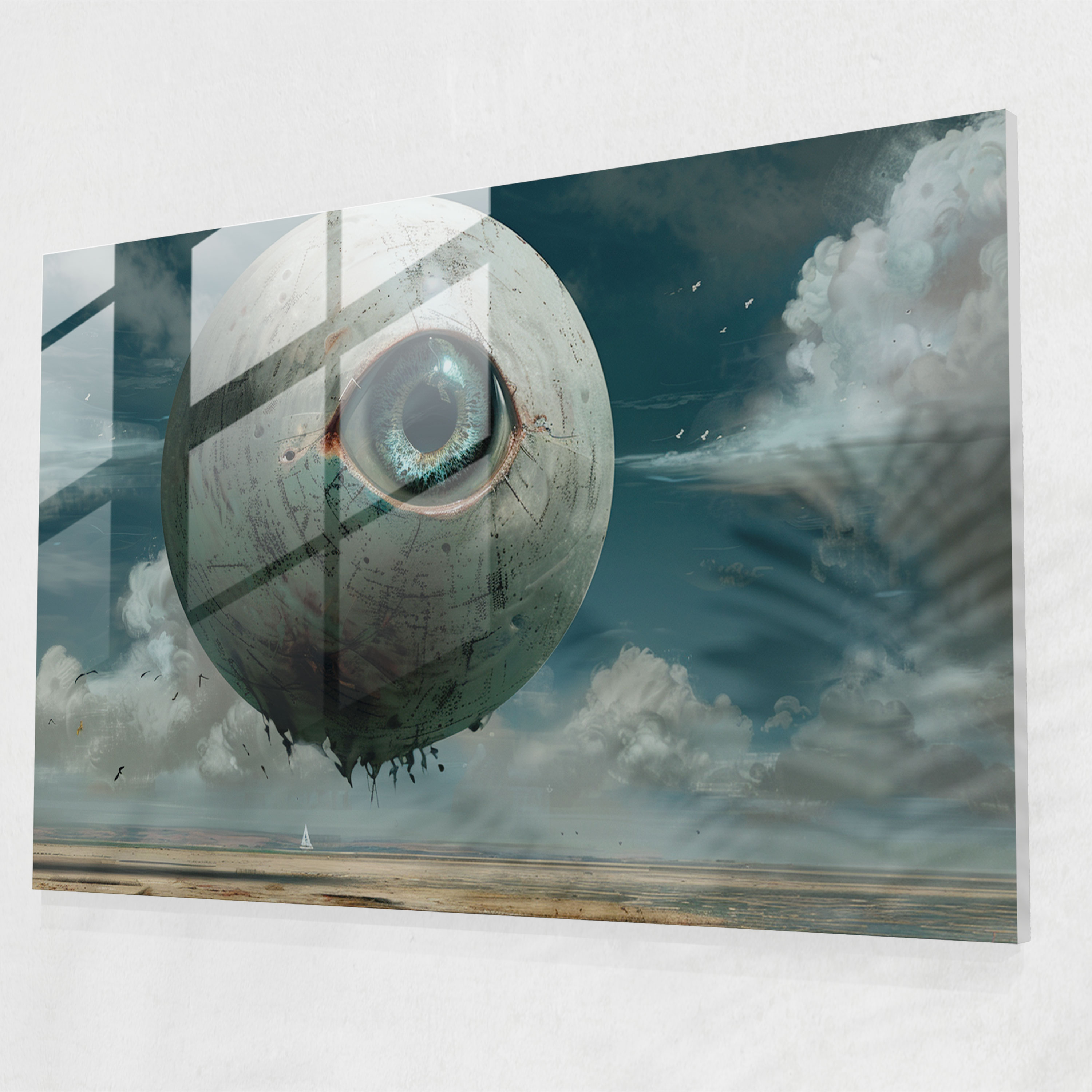 Eerie Giant Eye Glass Wall Art - Surrealism Art, Wall Decoration, Modern Art, Glass Wall Art