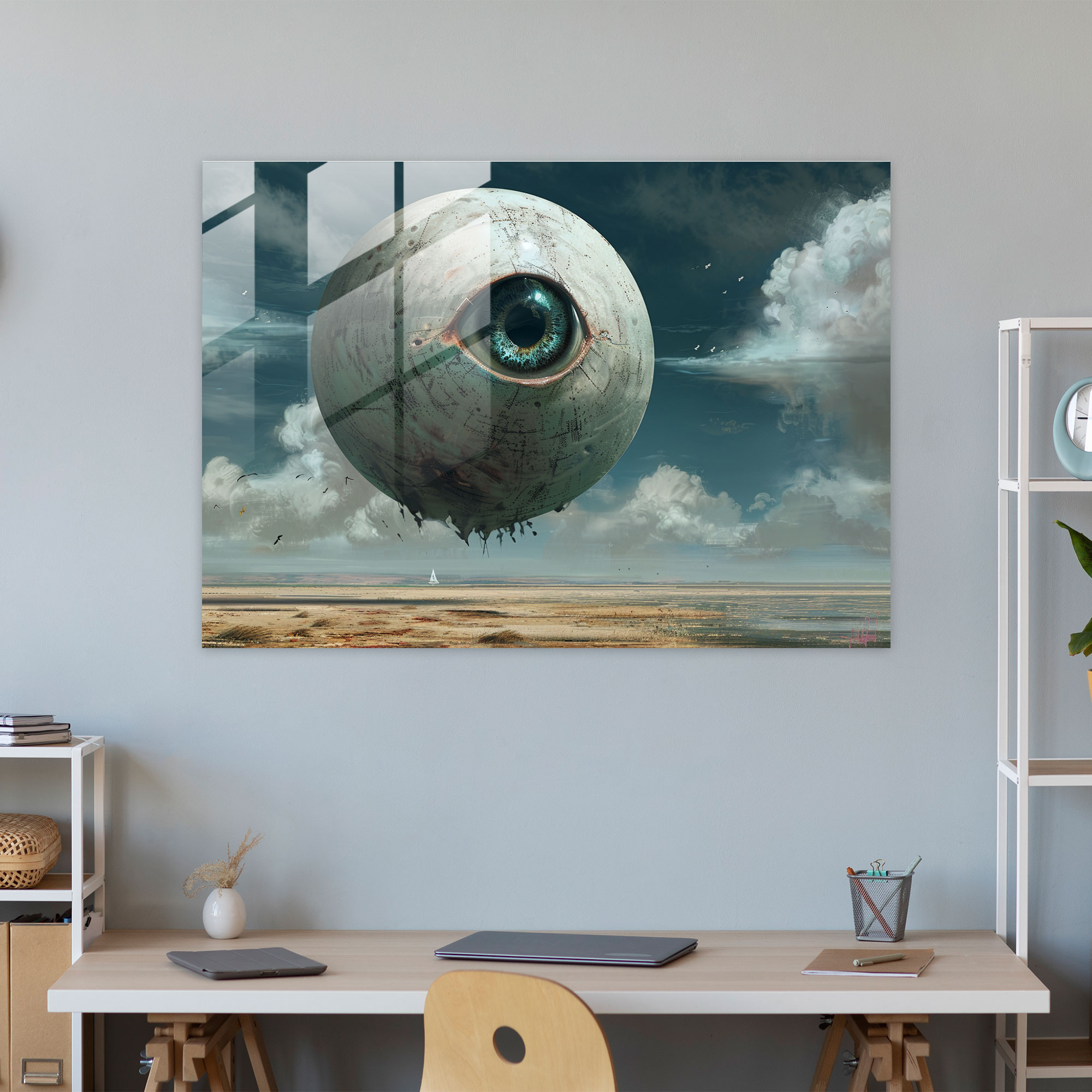 Eerie Giant Eye Glass Wall Art - Surrealism Art, Wall Decoration, Modern Art, Glass Wall Art