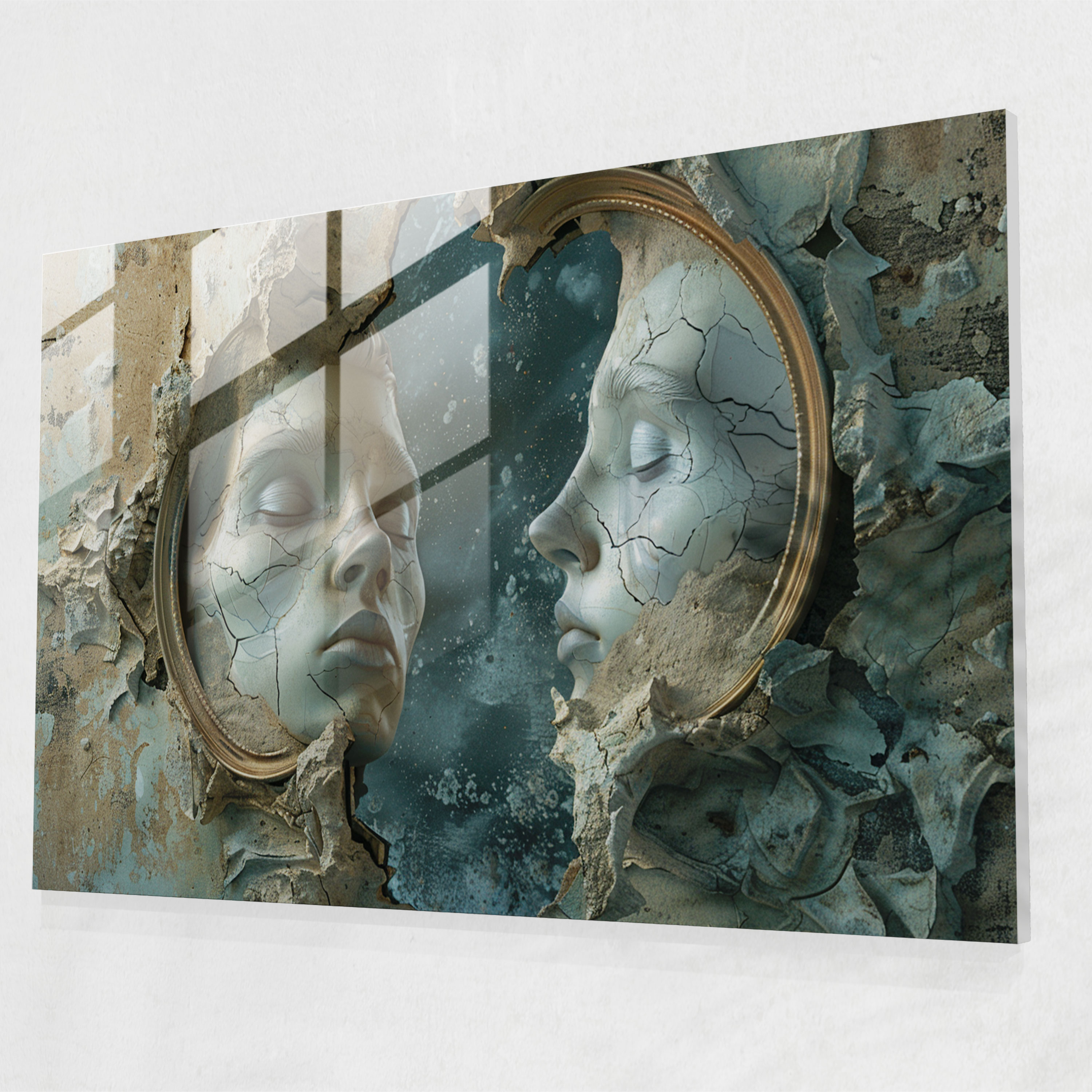 Psychedelic Faces Glass Wall Art - Surrealism Art, Wall Decoration, Glass Print, Modern Art