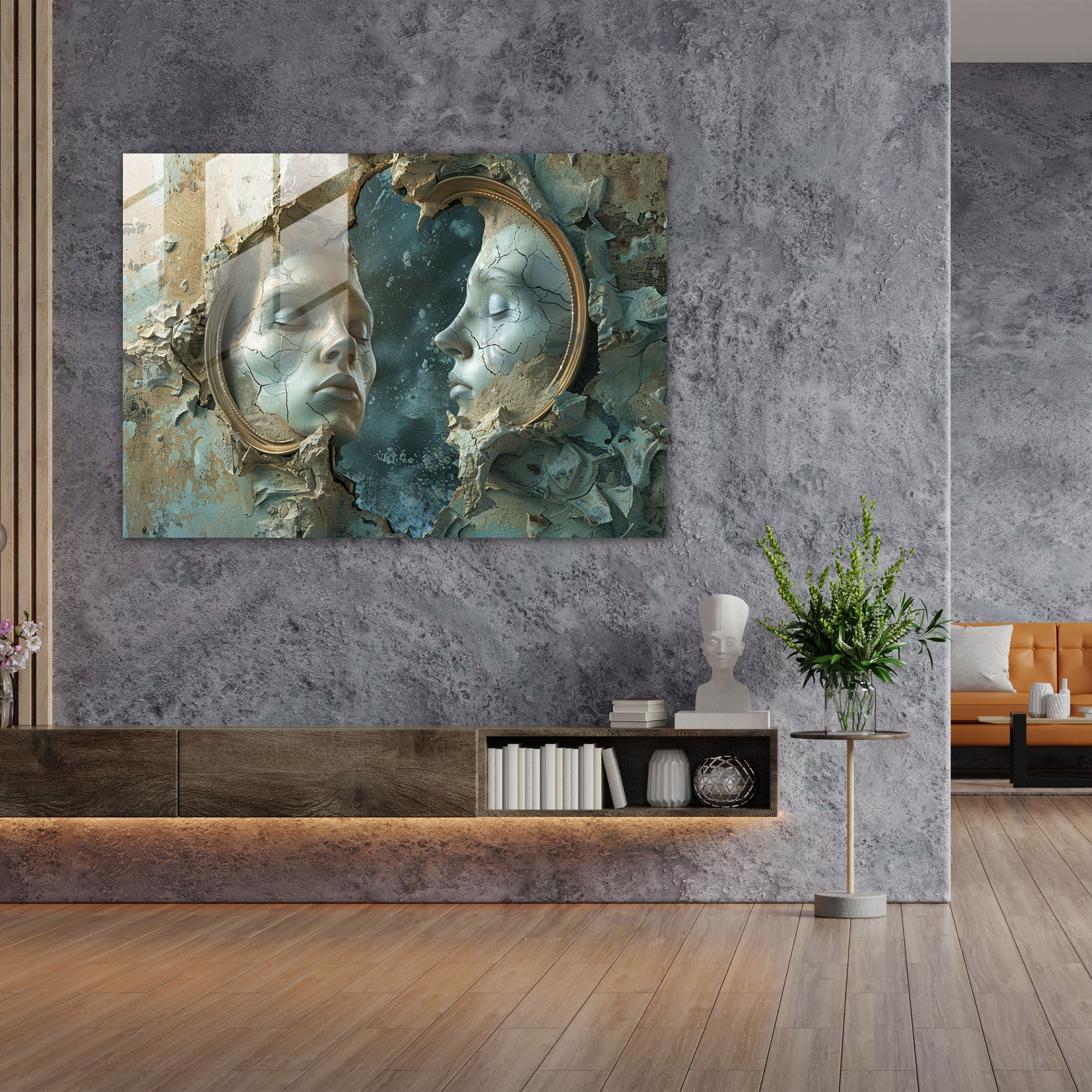 Psychedelic Faces Glass Wall Art - Surrealism Art, Wall Decoration, Glass Print, Modern Art