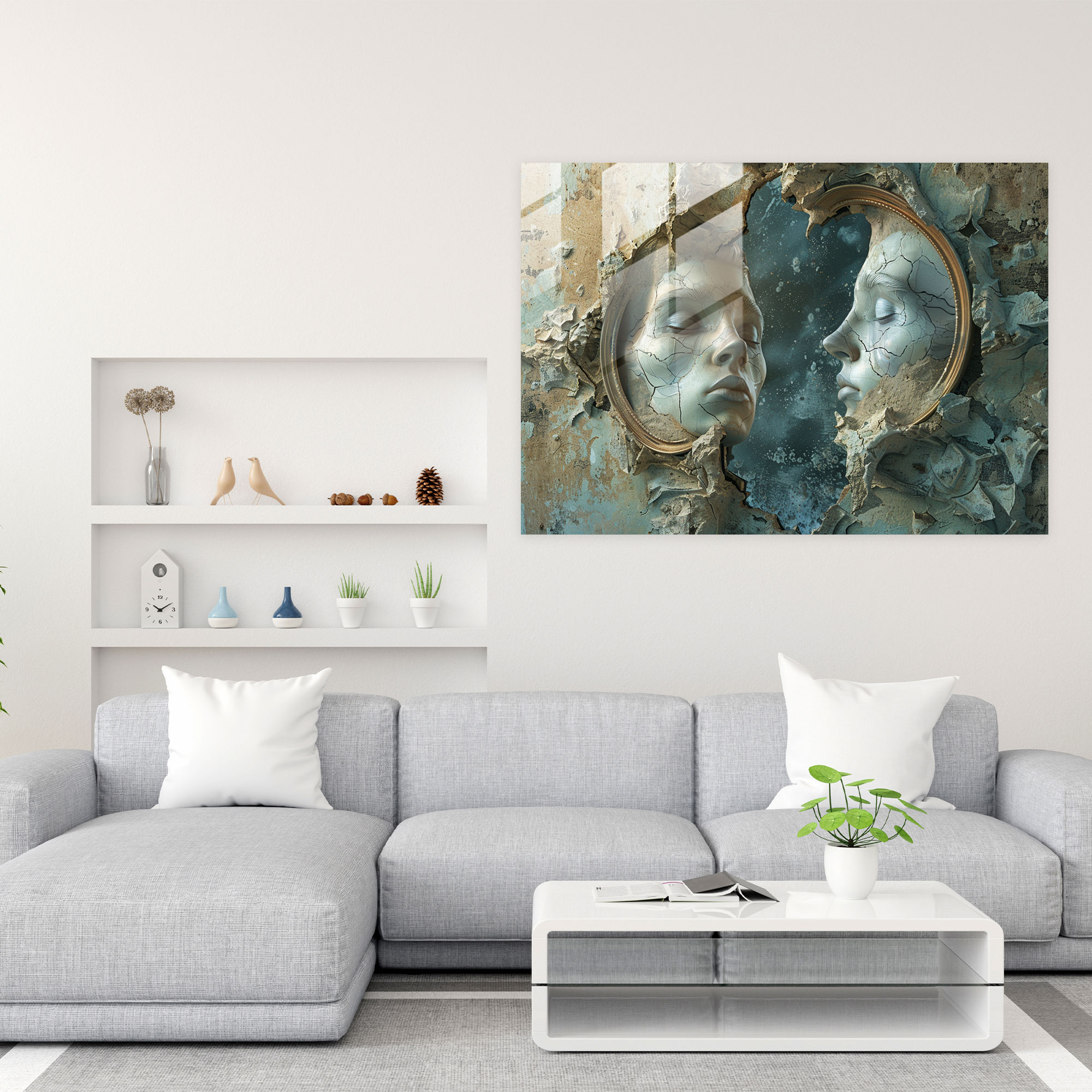 Psychedelic Faces Glass Wall Art - Surrealism Art, Wall Decoration, Glass Print, Modern Art