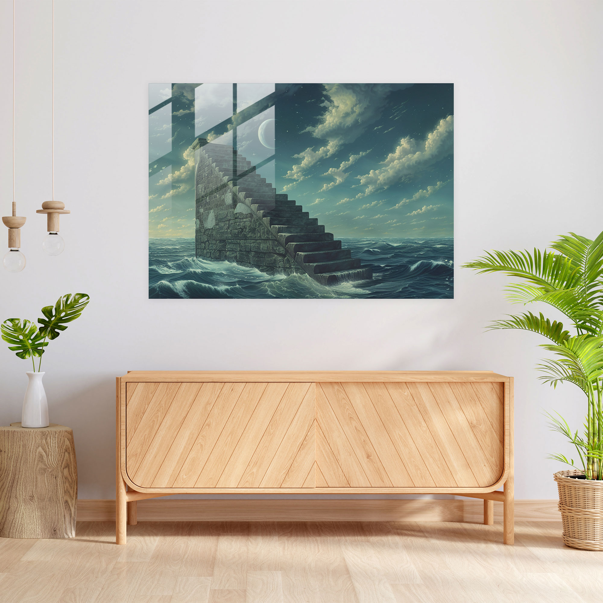 Enigmatic Staircase Glass Wall Art - Surrealism Art, Glass Wall Art, Wall Decoration, Surrealism Art