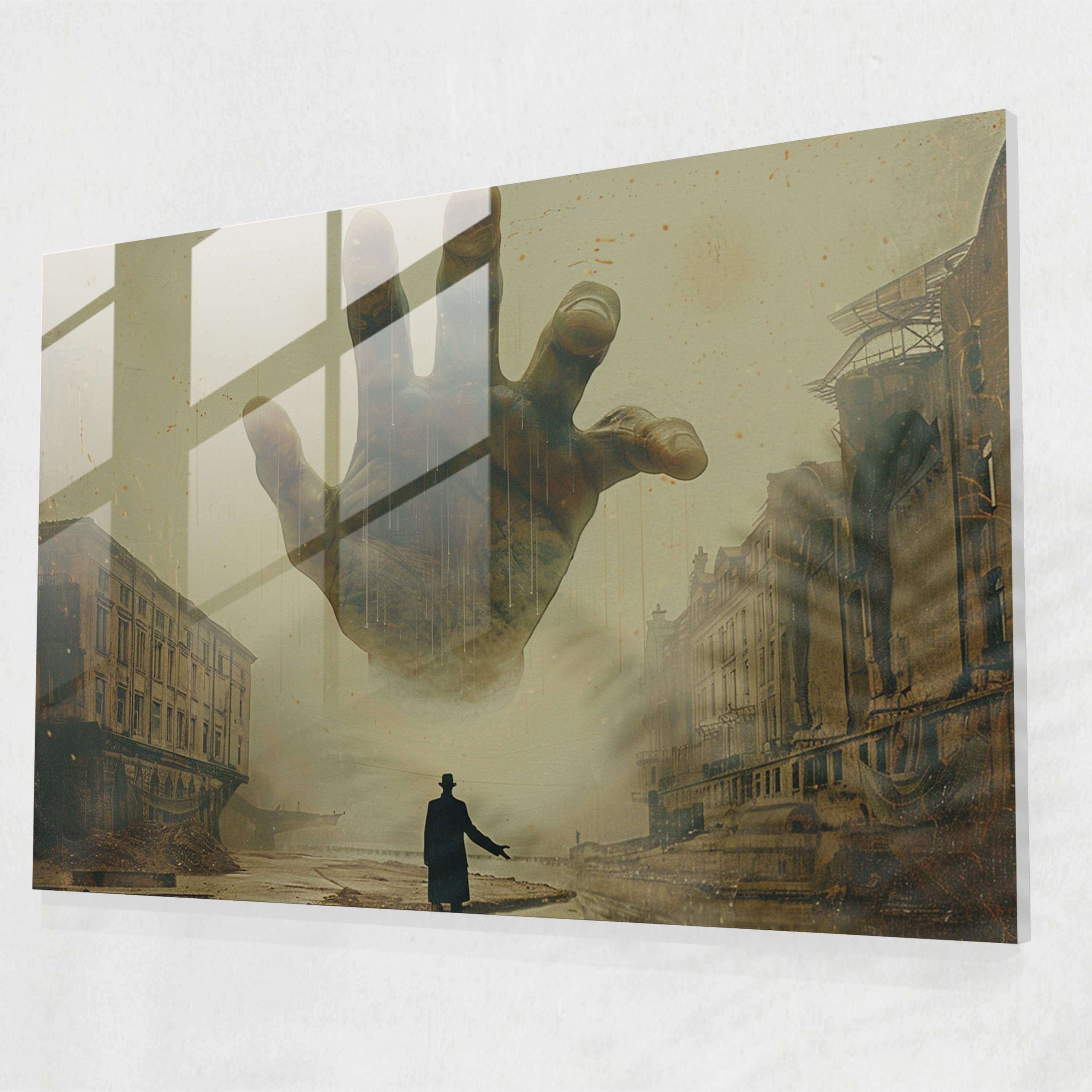 Mysterious Floating Hands Glass Print - Surrealism Art, Modern Art, Surrealism Art, Home Decoration
