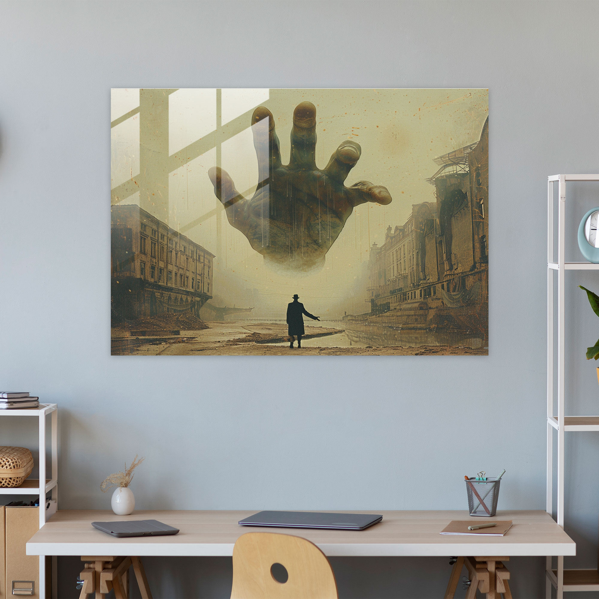 Mysterious Floating Hands Glass Print - Surrealism Art, Modern Art, Surrealism Art, Home Decoration