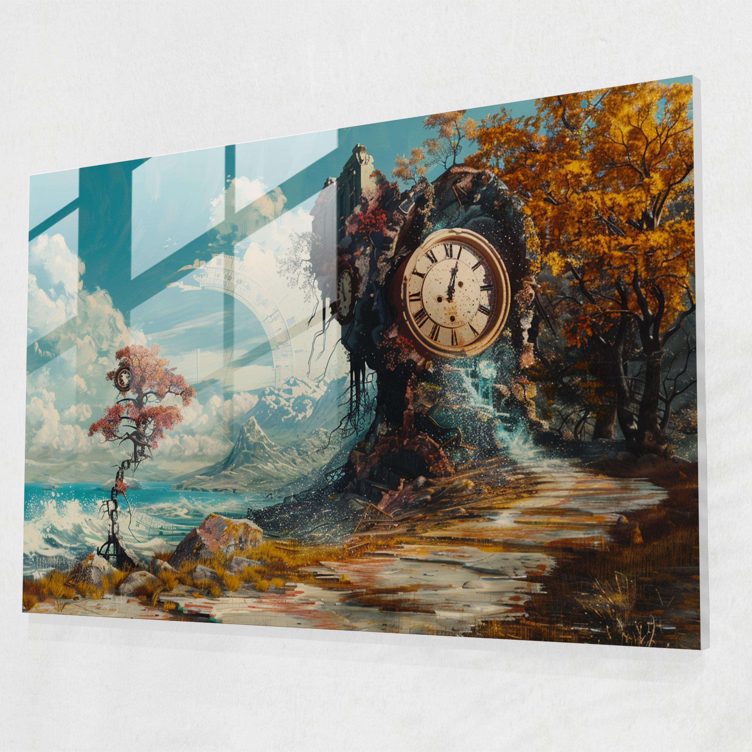 Surrealism Glass Wall Art - Melting Clocks - Surrealism Art, Home Decoration, Surrealism Art, Wall Decoration