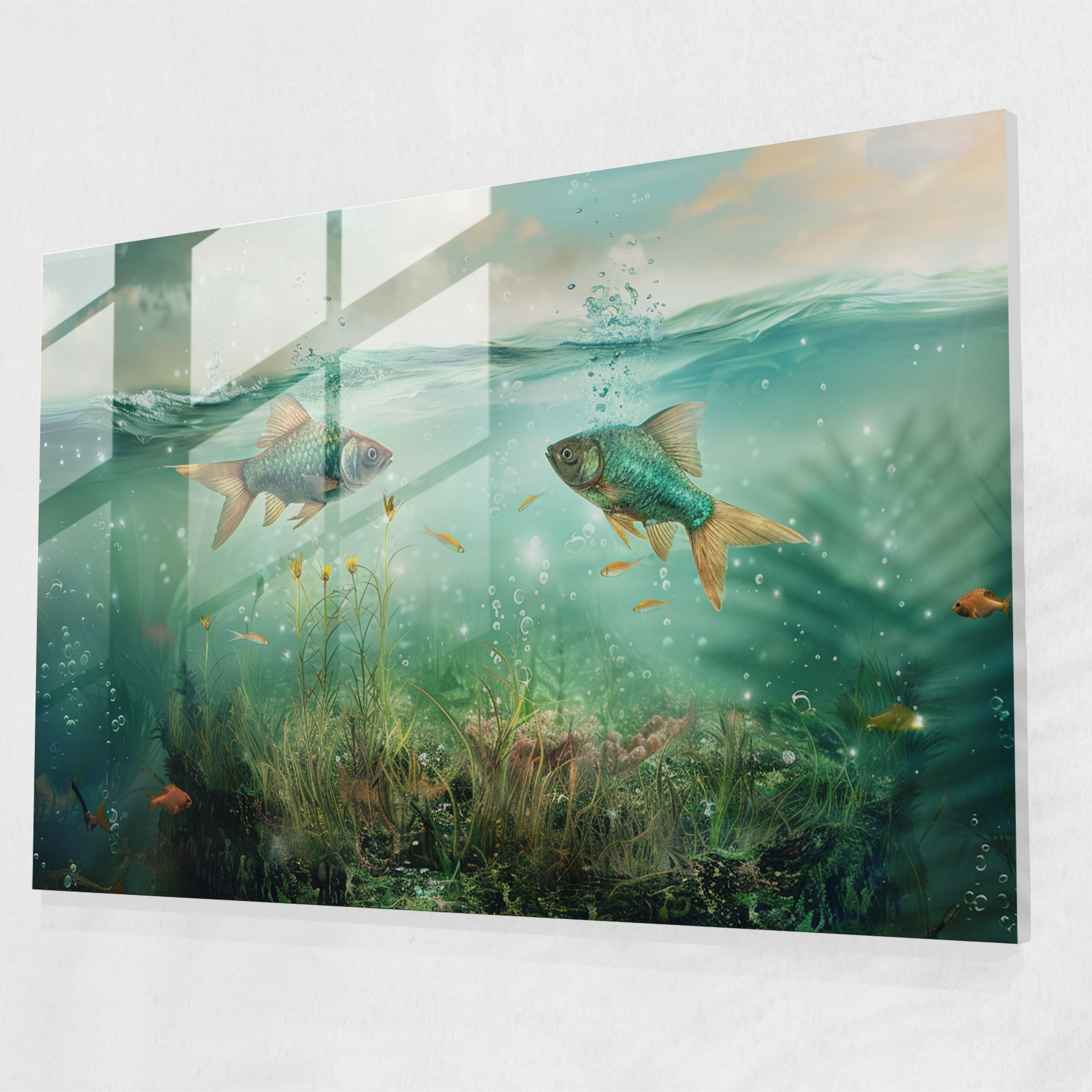 Flying Fish Glass Art - Surrealism Art, Wall Decoration, Modern Art, Glass Art