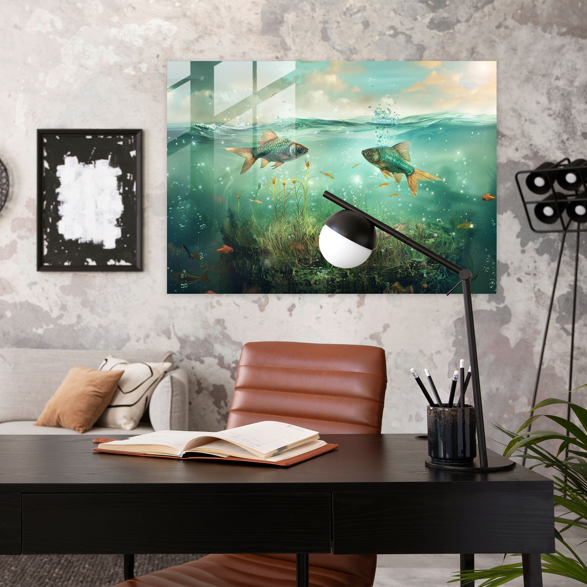 Flying Fish Glass Art - Surrealism Art, Wall Decoration, Modern Art, Glass Art