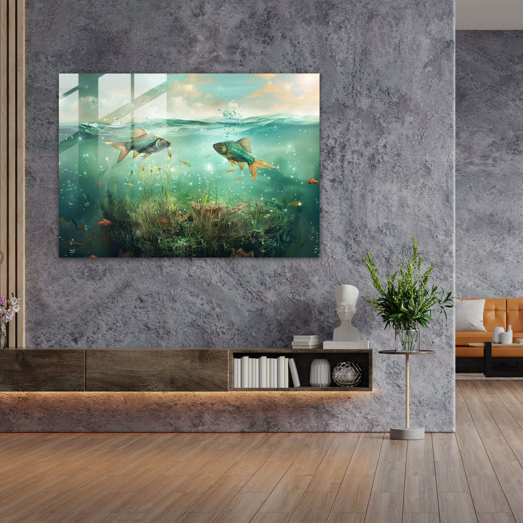 Flying Fish Glass Art - Surrealism Art, Wall Decoration, Modern Art, Glass Art