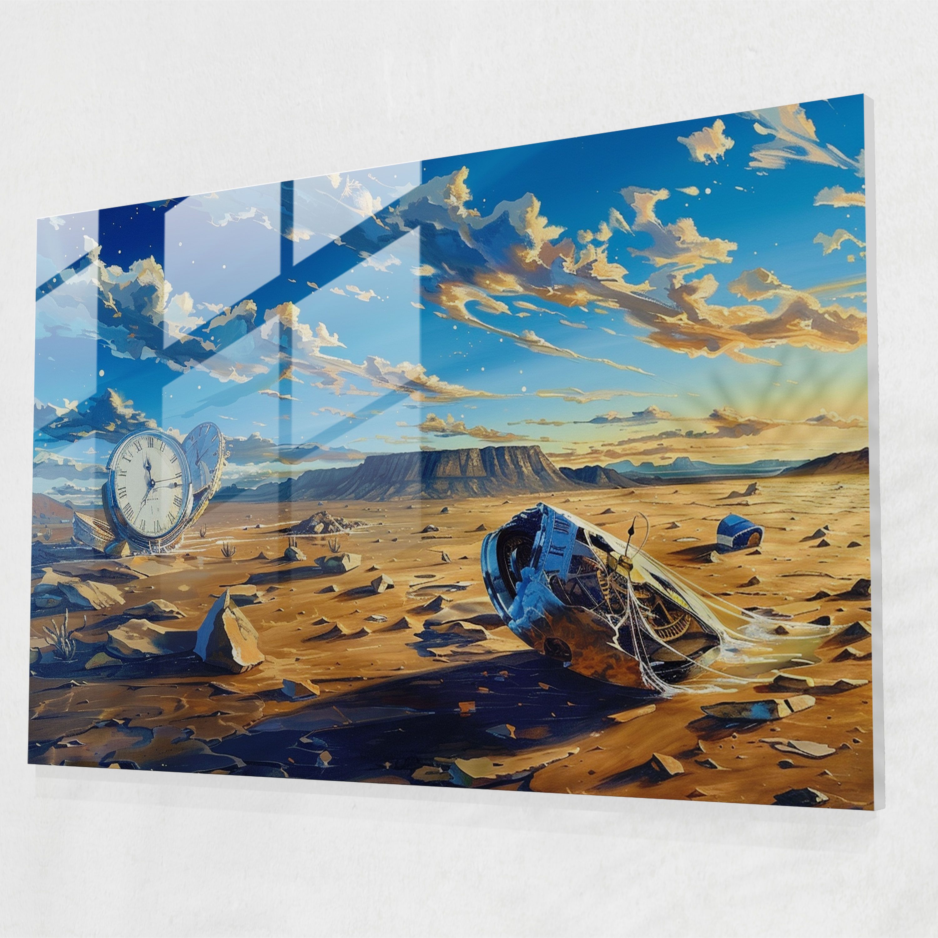 Surrealism Art Glass Print: Melting Clocks - Surrealism Art, Wall Decoration, Modern Art, Surrealism Art