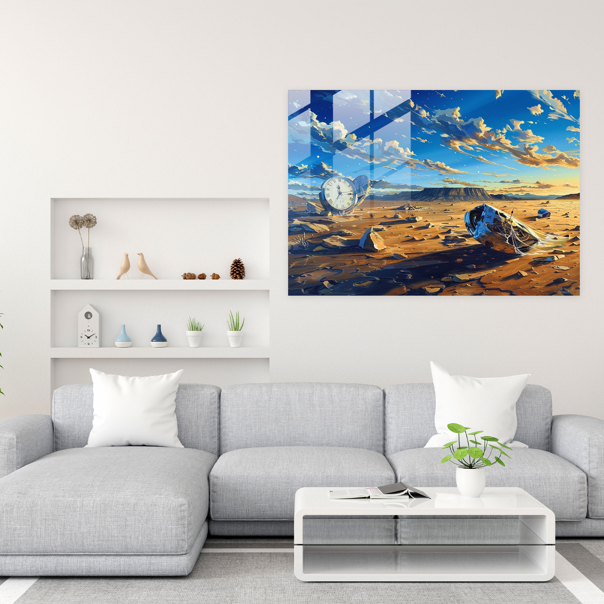 Surrealism Art Glass Print: Melting Clocks - Surrealism Art, Wall Decoration, Modern Art, Surrealism Art