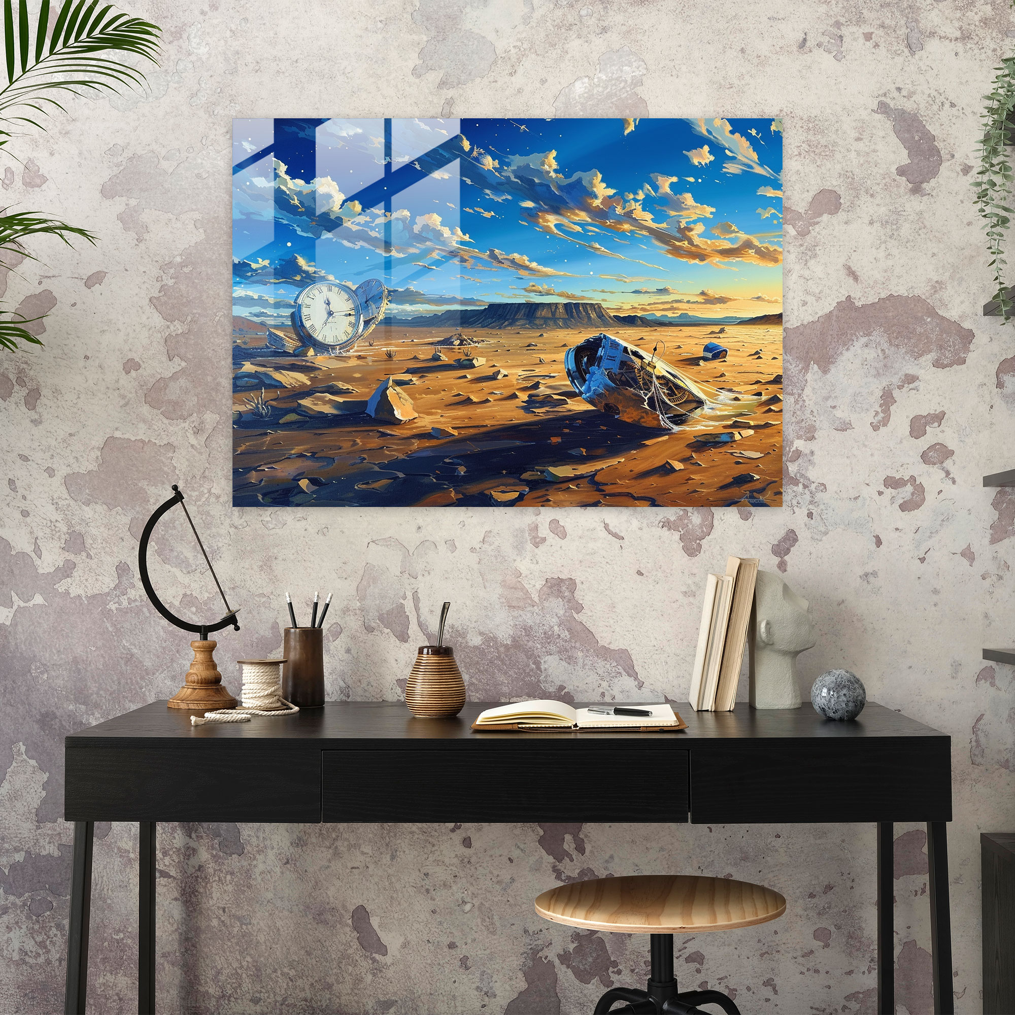 Surrealism Art Glass Print: Melting Clocks - Surrealism Art, Wall Decoration, Modern Art, Surrealism Art