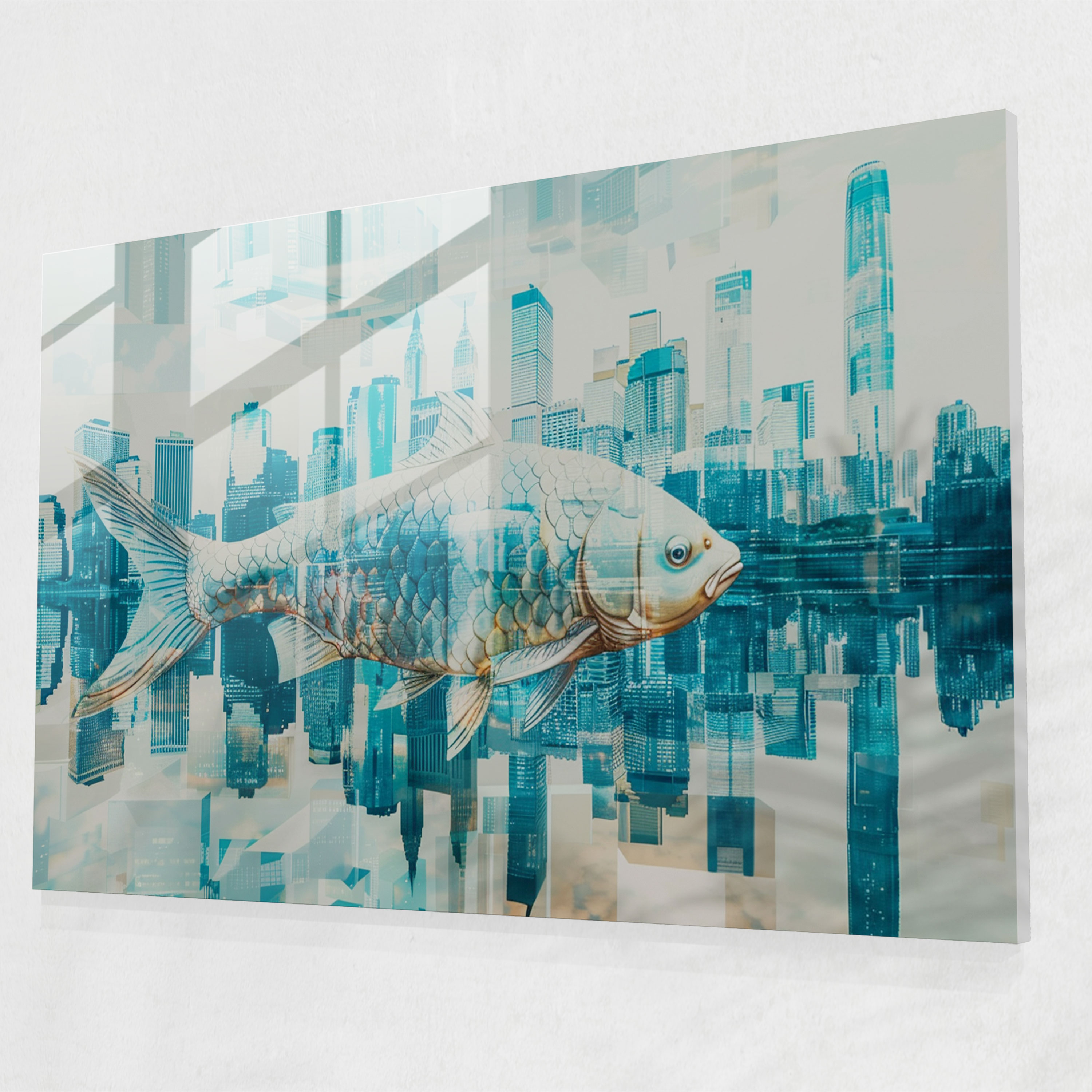 Surrealism Art Glass Wall Art: Floating Fish - Surrealism Art, Glass Art, Wall Decoration, Surrealism Art