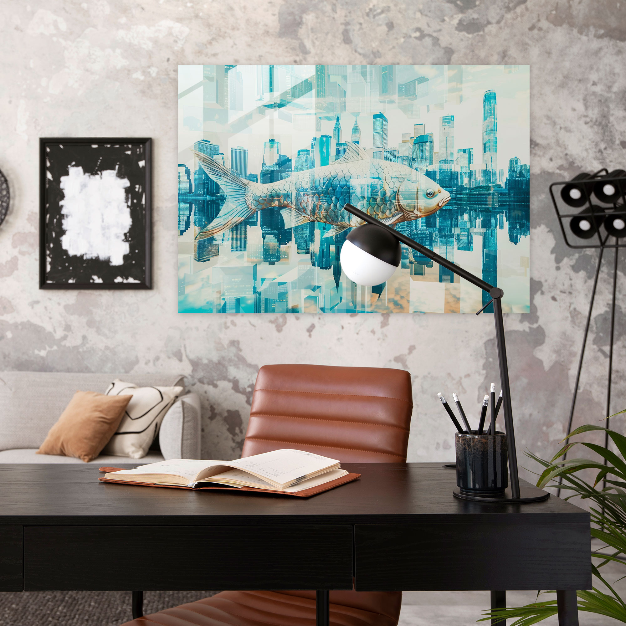 Surrealism Art Glass Wall Art: Floating Fish - Surrealism Art, Glass Art, Wall Decoration, Surrealism Art