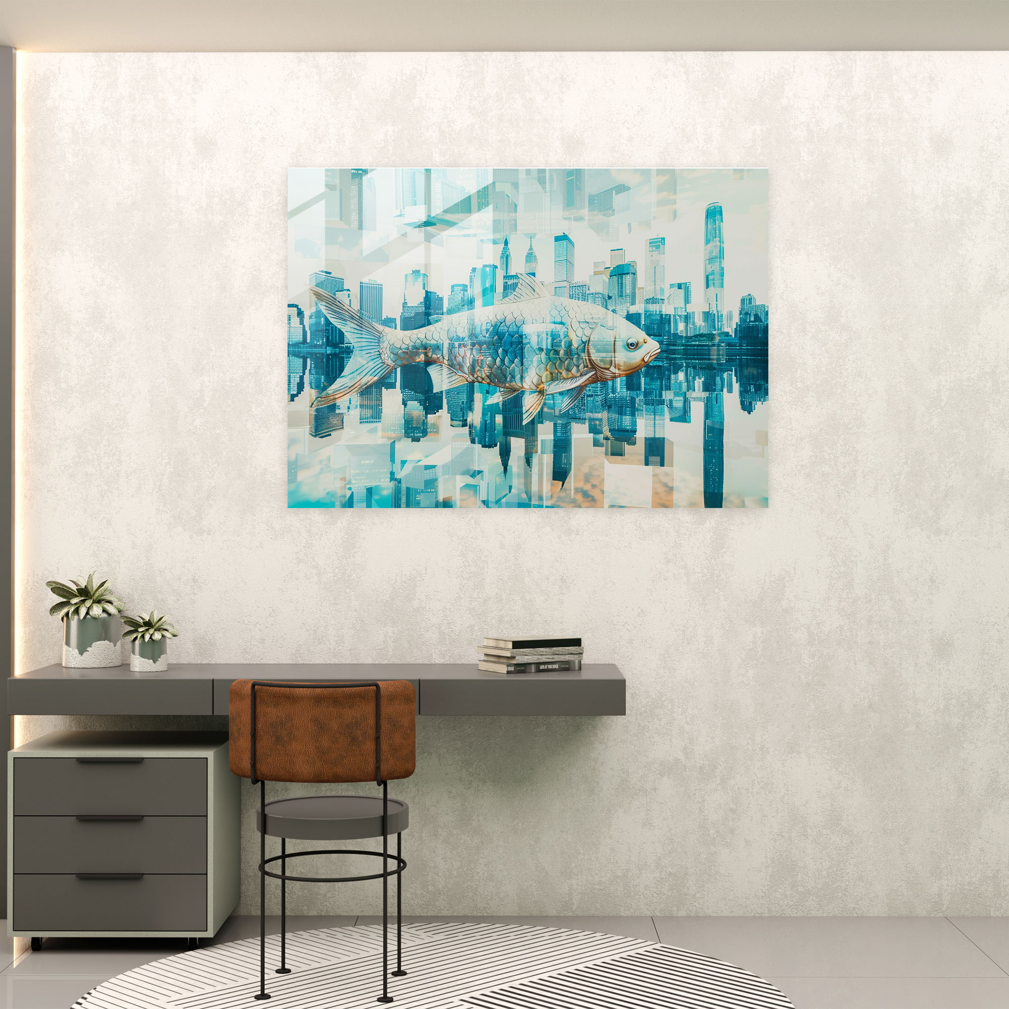Surrealism Art Glass Wall Art: Floating Fish - Surrealism Art, Glass Art, Wall Decoration, Surrealism Art