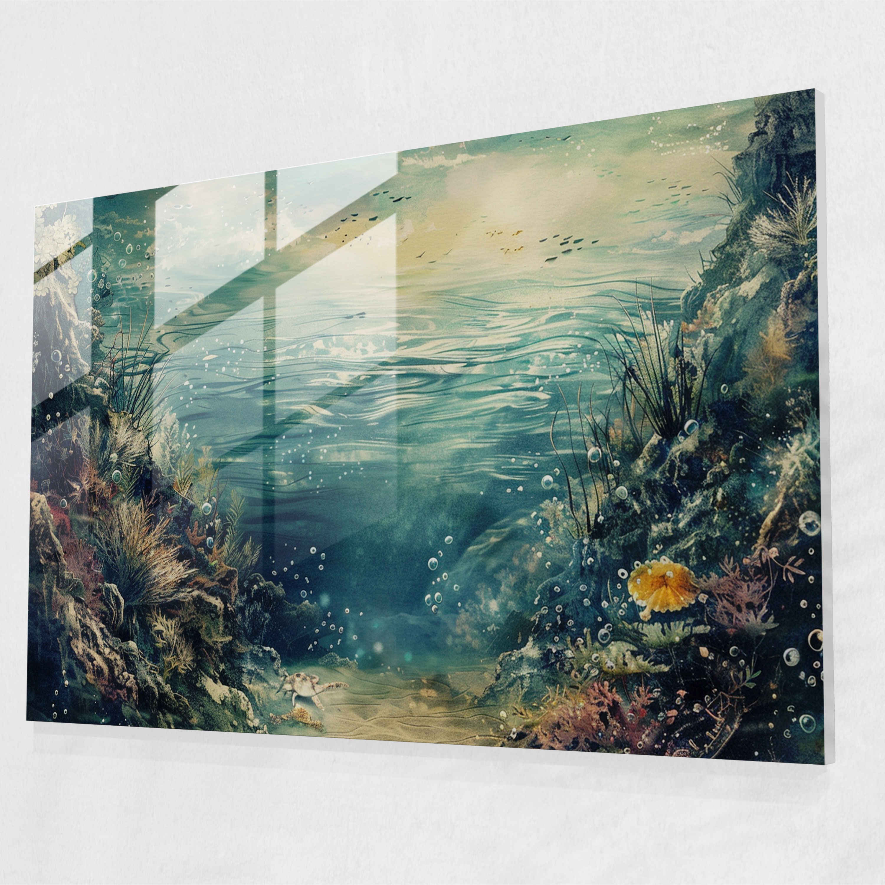 Surrealism Glass Print: Dreamy Underwater Ocean Scene - Surrealism Art, Glass Print, Modern Art, Glass Wall Art