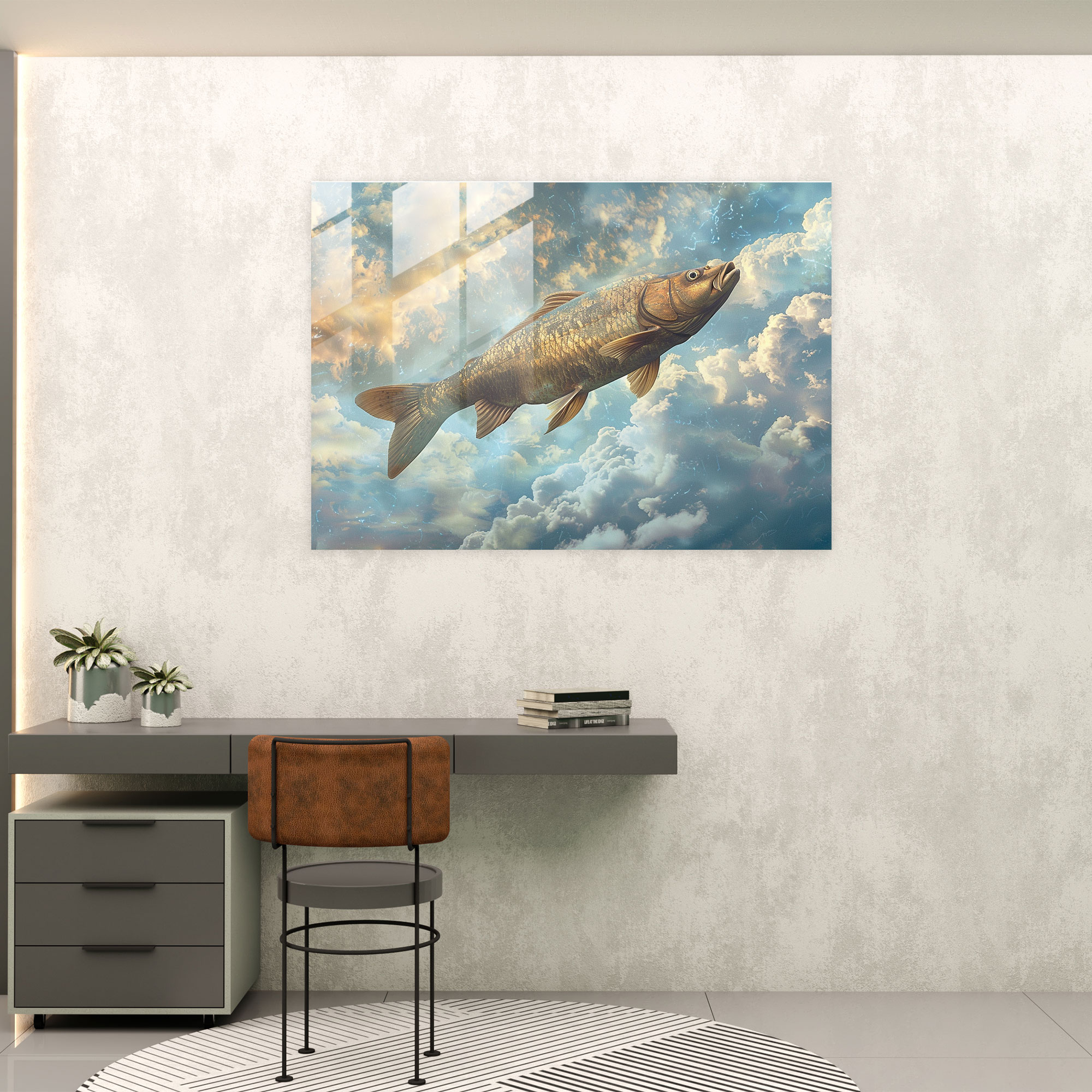 Surrealism Home Decoration: Giant Fish Swimming In The Sky - Surrealism Art, Glass Art, Home Decoration, Surrealism