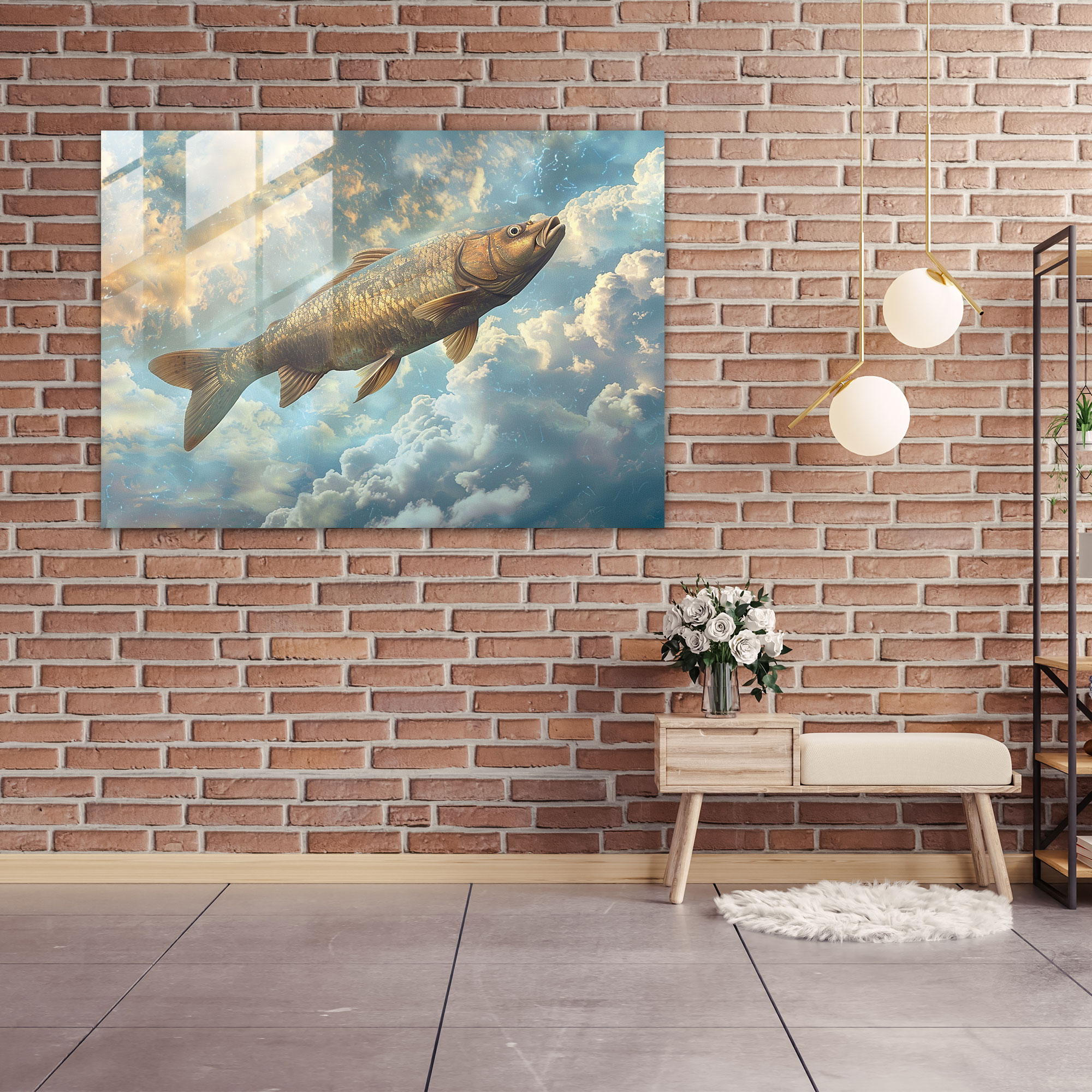 Surrealism Home Decoration: Giant Fish Swimming In The Sky - Surrealism Art, Glass Art, Home Decoration, Surrealism