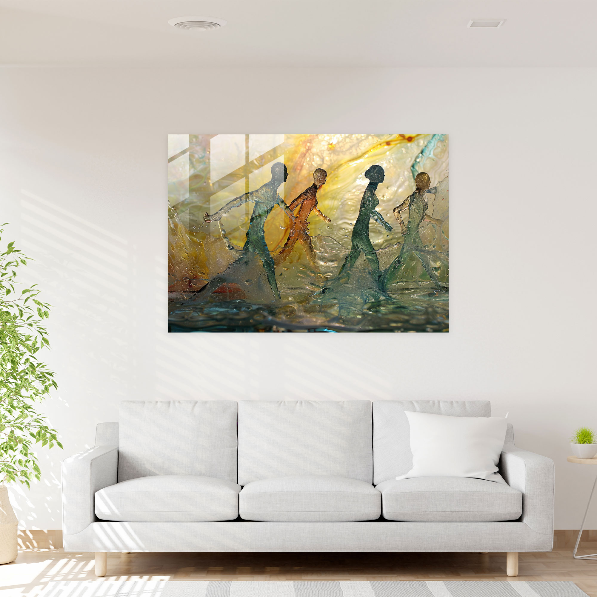 Surrealism Glass Art: Faceless Figures Walking On Water - Surrealism Art, Glass Art, Wall Decoration, Home Decoration