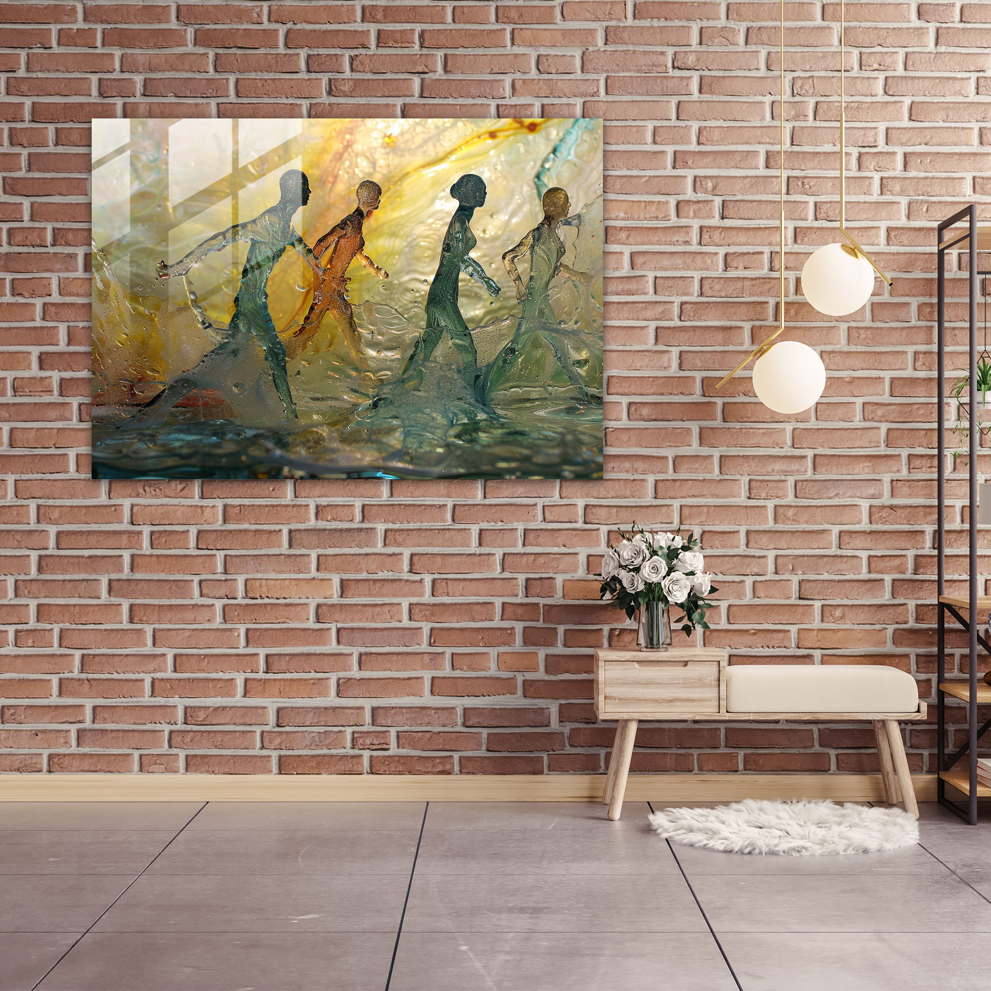 Surrealism Glass Art: Faceless Figures Walking On Water - Surrealism Art, Glass Art, Wall Decoration, Home Decoration