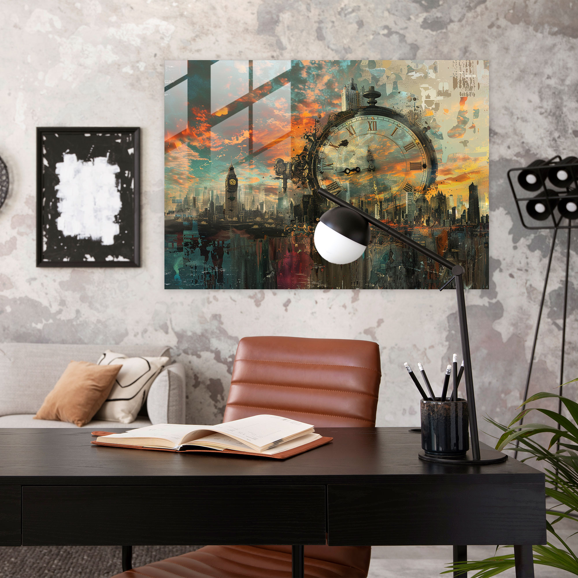 Surrealism Melting Clock Glass Print - Surrealism Art, Home Decoration, Surrealism Art, Melting Clock