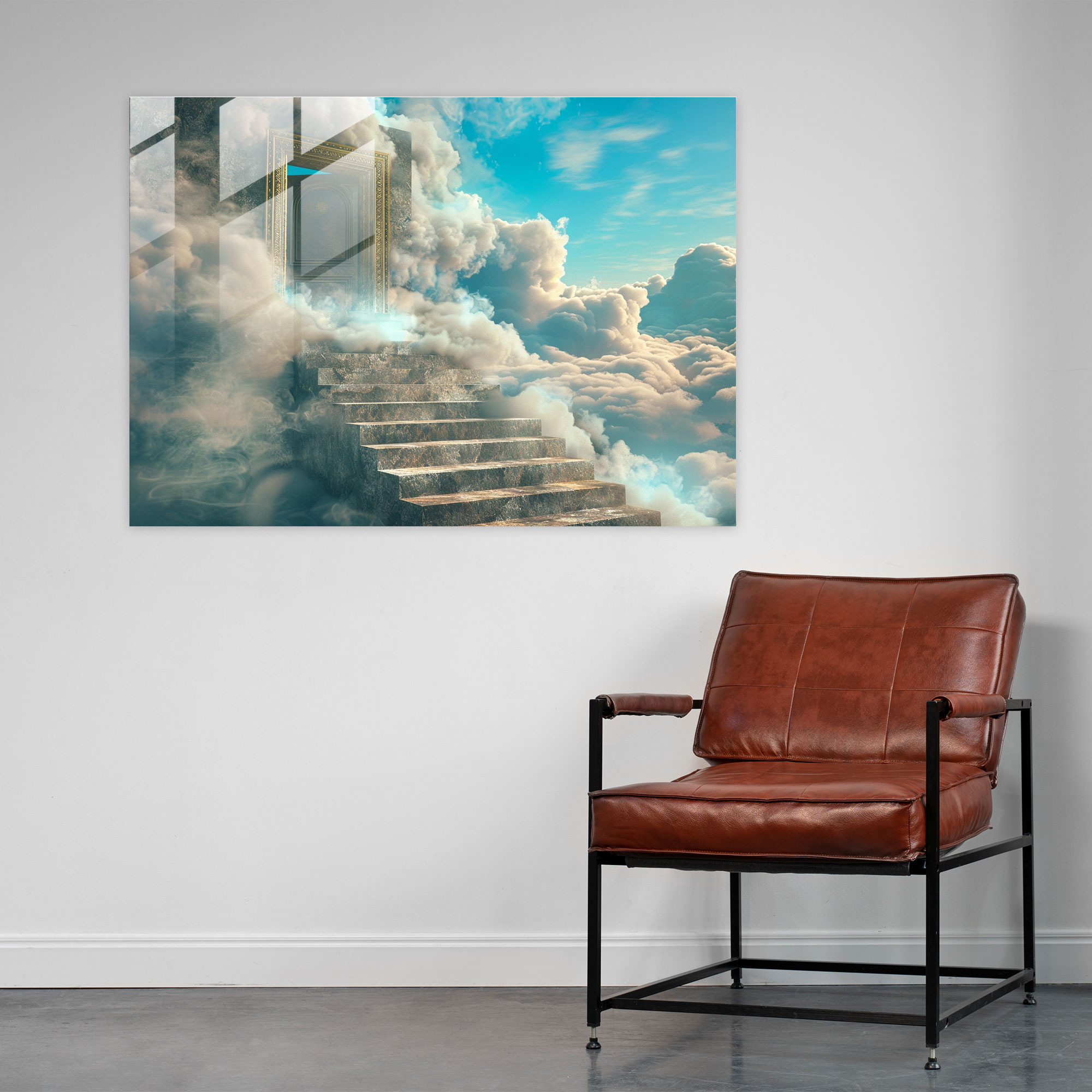 Surrealism Floating Staircase Glass Wall Art - Surrealism Art, Dreamlike, Surrealism Art, Floating Staircase