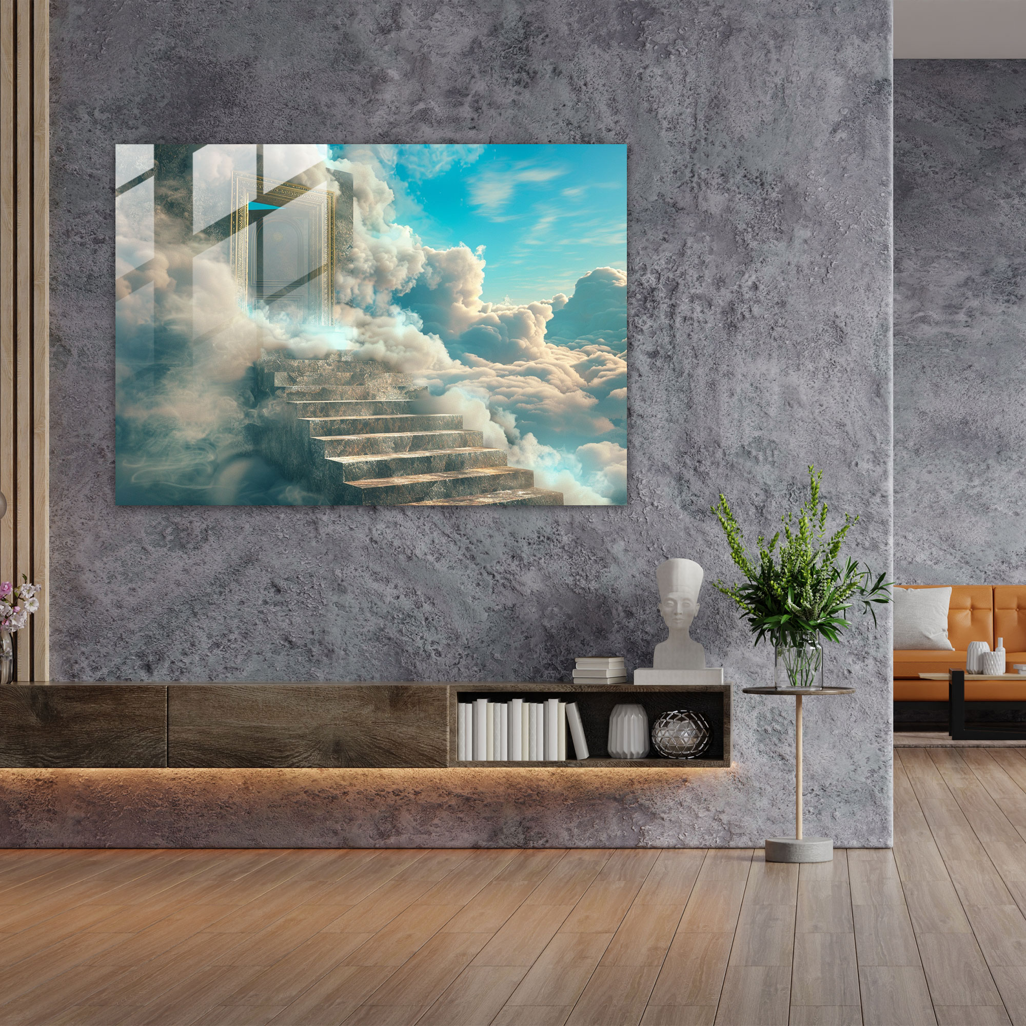 Surrealism Floating Staircase Glass Wall Art - Surrealism Art, Dreamlike, Surrealism Art, Floating Staircase