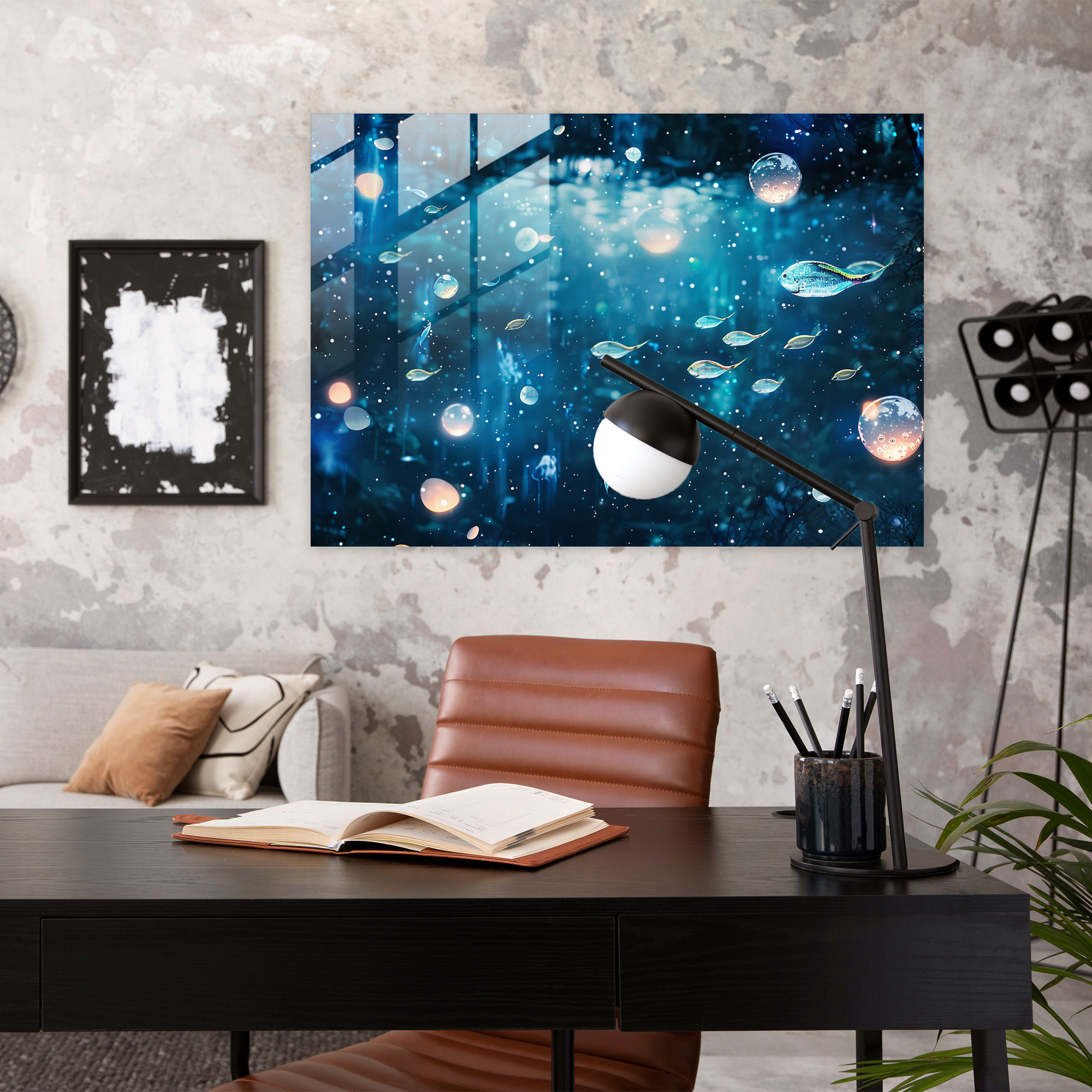 Surrealism Celestial Dreams Glass Print - Surrealism Art, Home Decoration, Glowing Orbs, Celestial Dreams