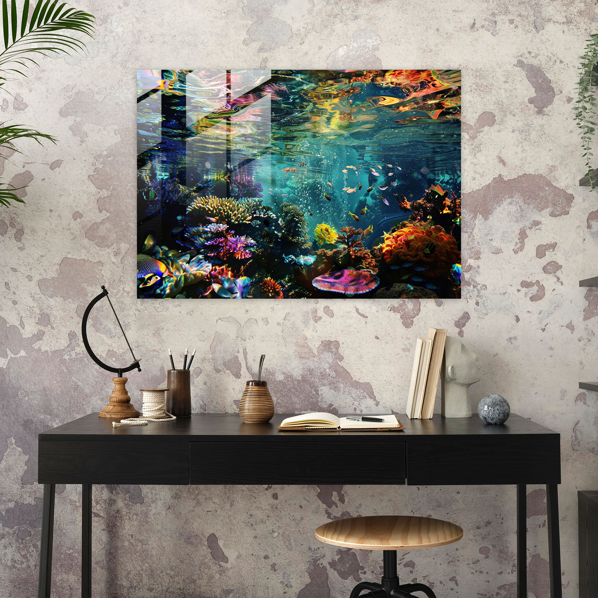 Dreamlike Underwater Surrealism Art Glass Print - Surrealism Art, Wall Decoration, Underwater Scenery, Glass Print